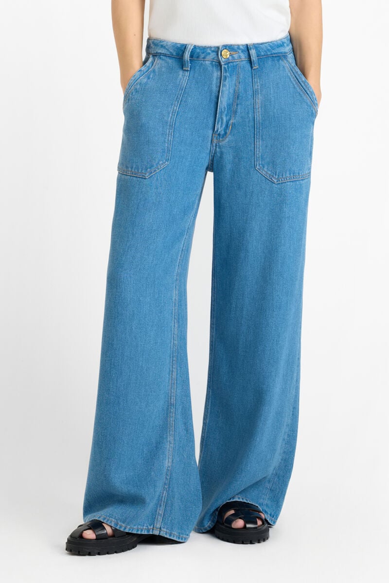 High-waisted loose-fit zip jeans LE TEMPS DES CERISES Blue