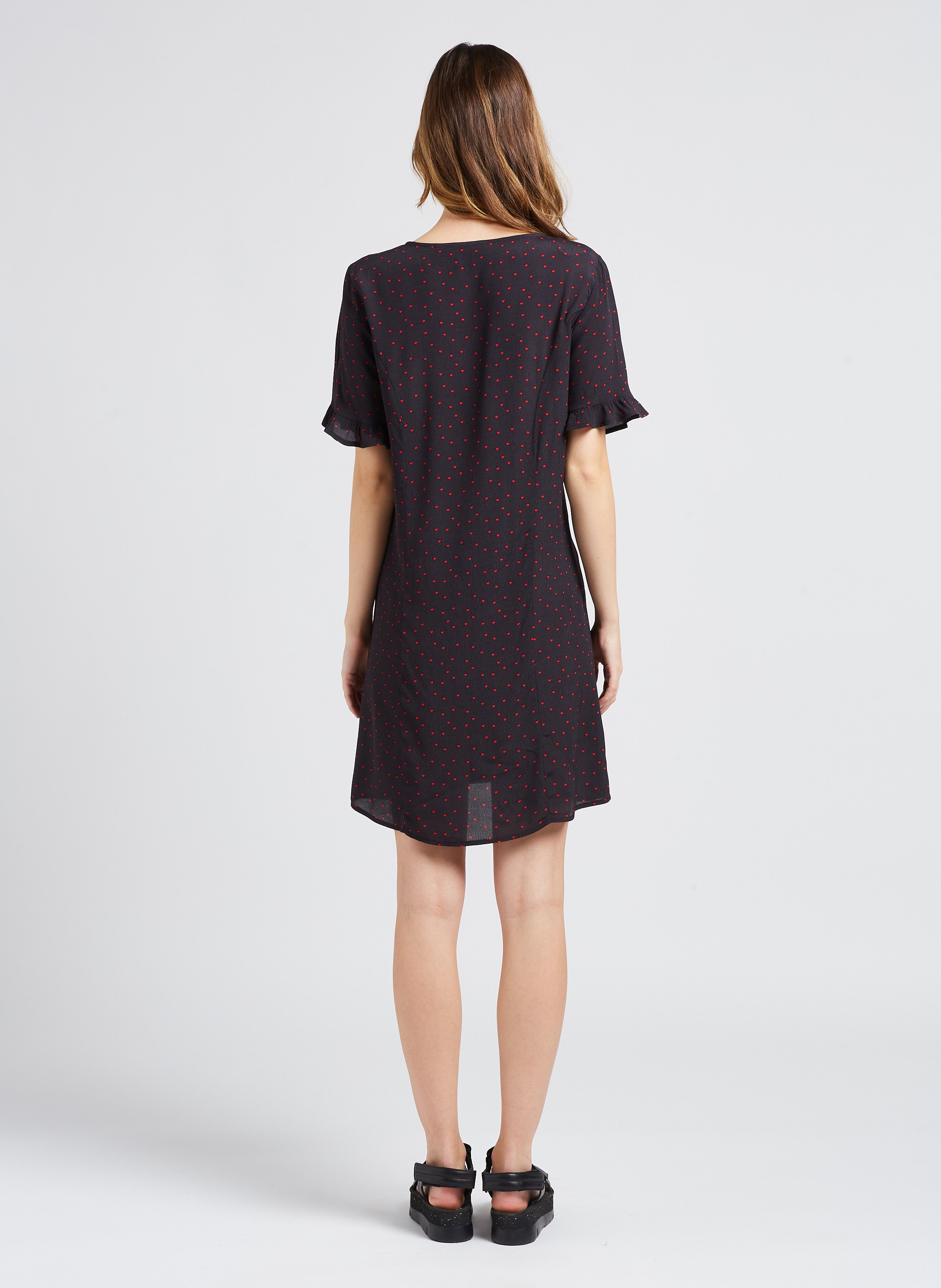 Printed viscose V-neck midi dress PIECES Black