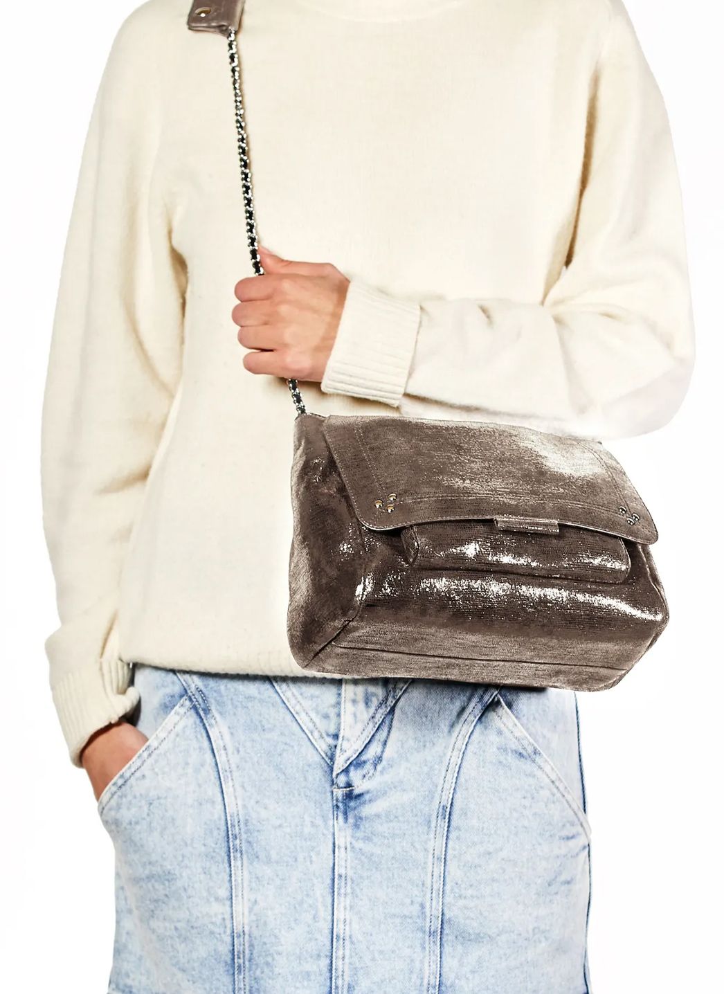 Sac Besace En Cuir Lulu M Lame Champagne Jerome Dreyfuss Femme