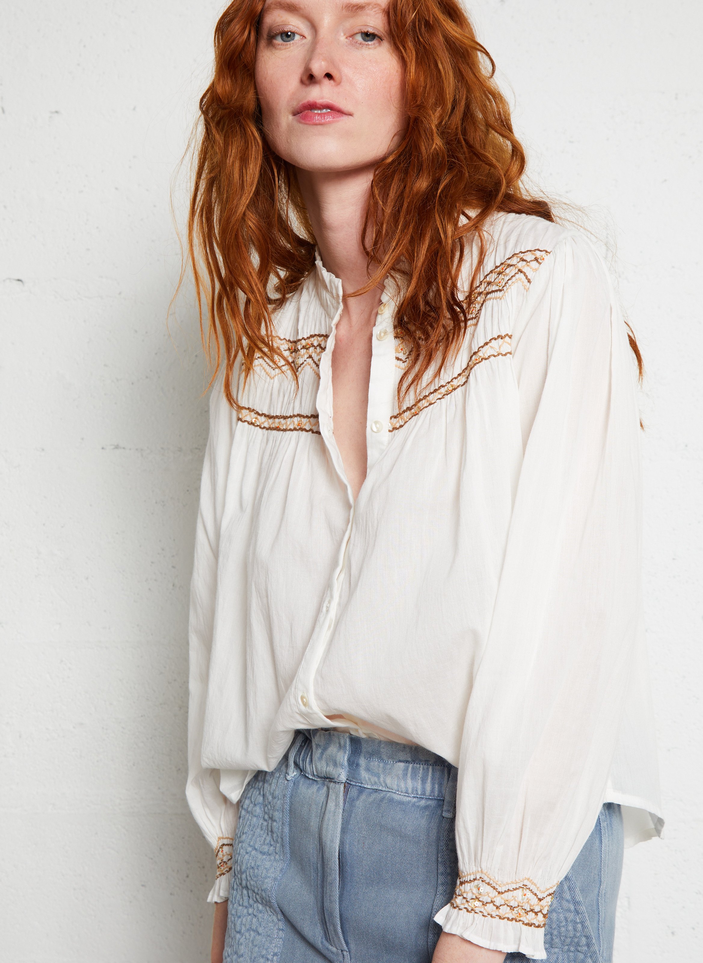 Round neck organic cotton blouse LOUISE MISHA White