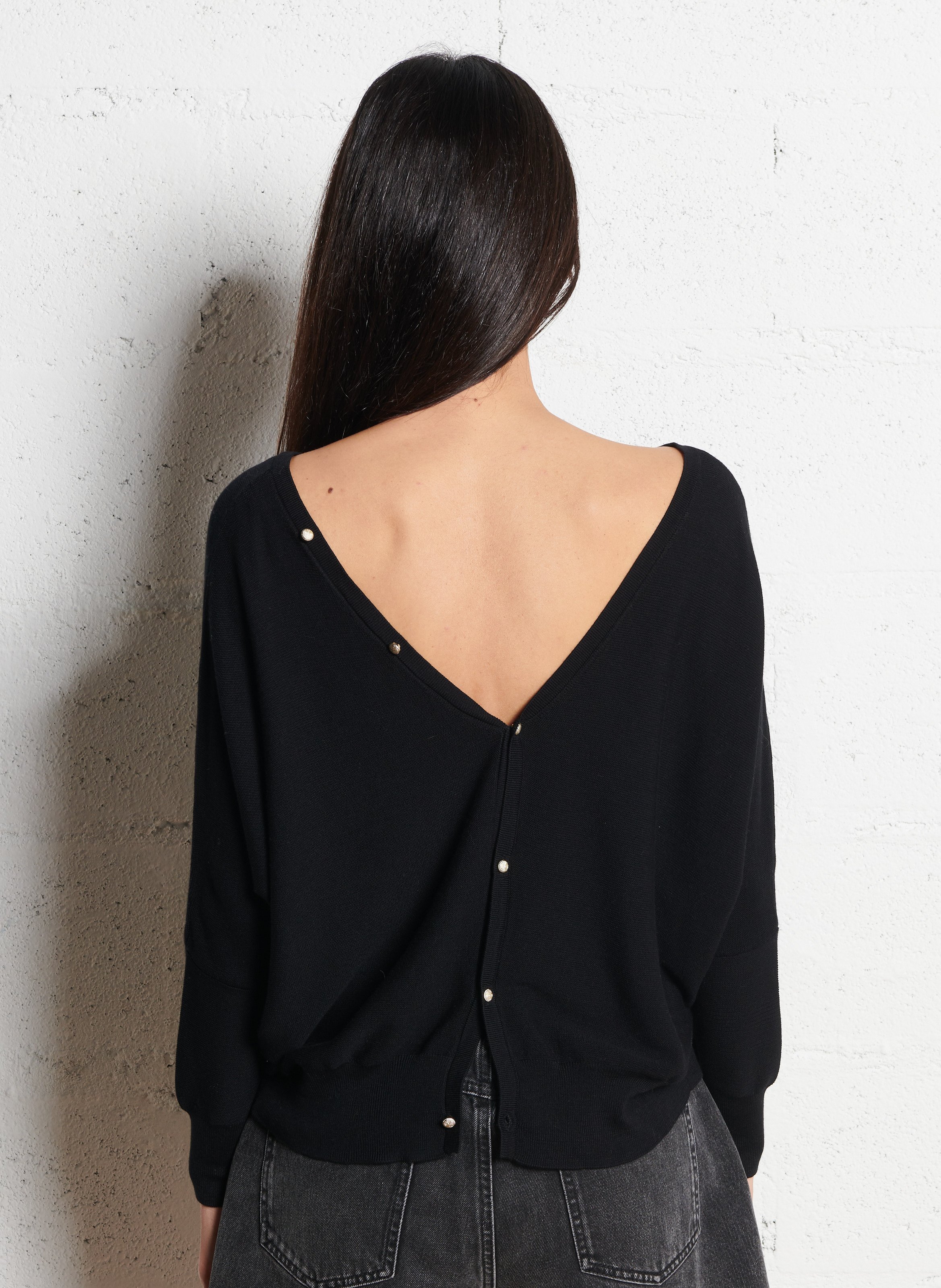 Pull col V en maille mélangée BA&SH Noir