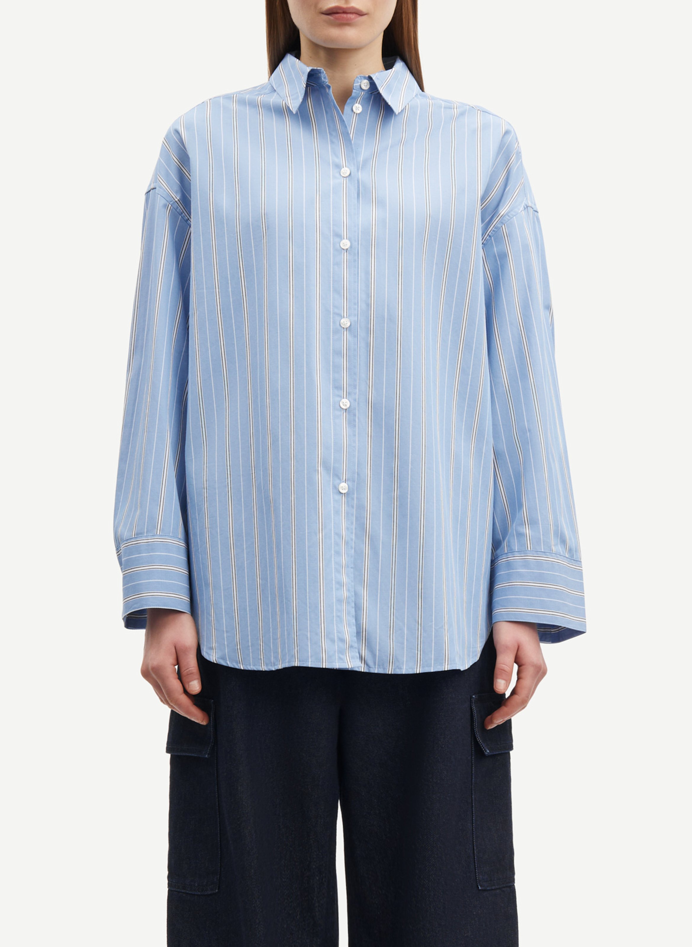 Loose-fit organic cotton short with classic collar SAMSOE SAMSOE