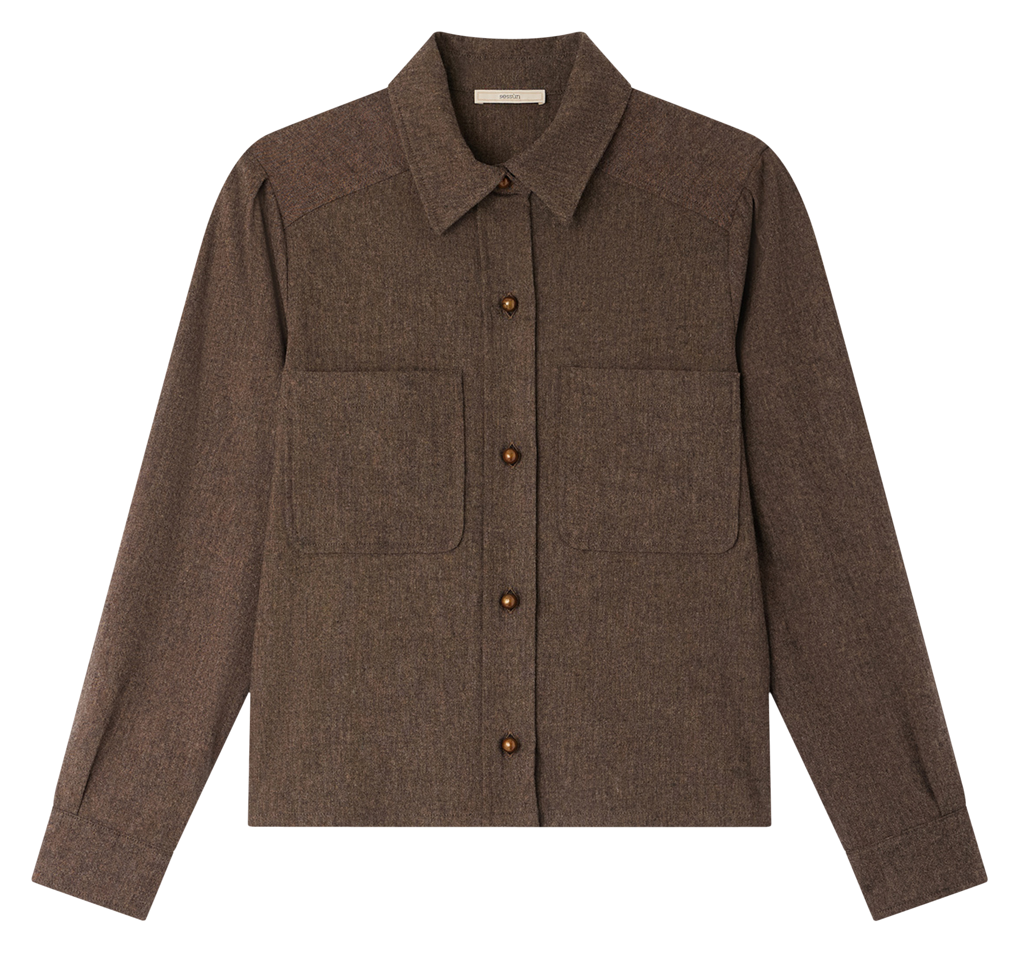 Chemise courte unie à poches plaquées SESSUN Marron