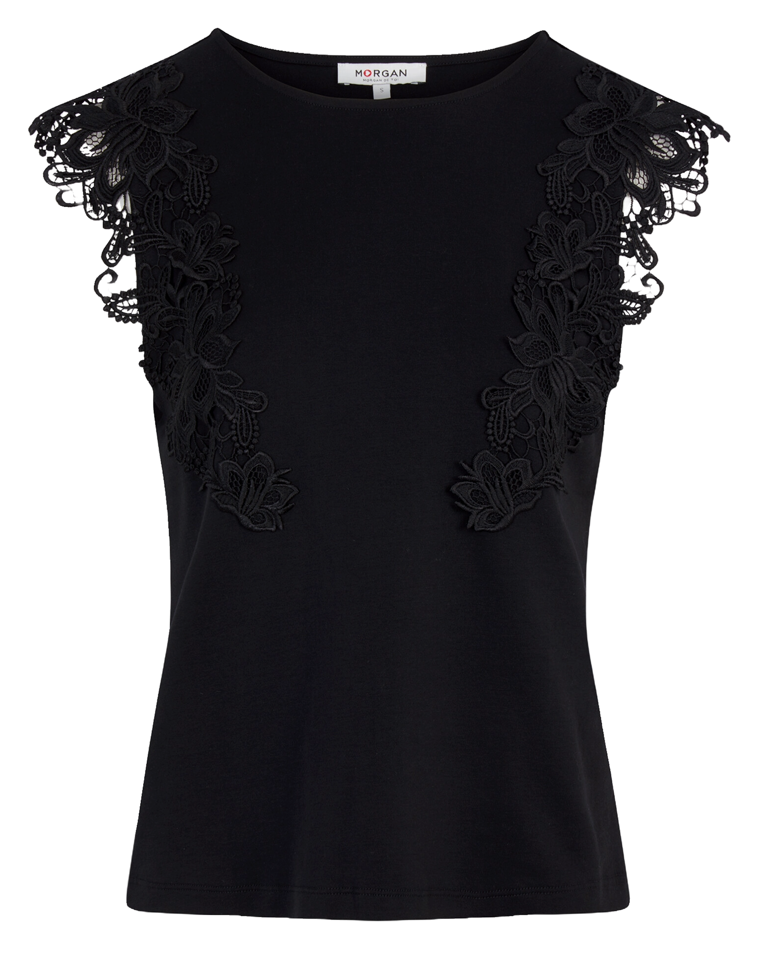 Sleeveless t-shirt with lace detail MORGAN Black