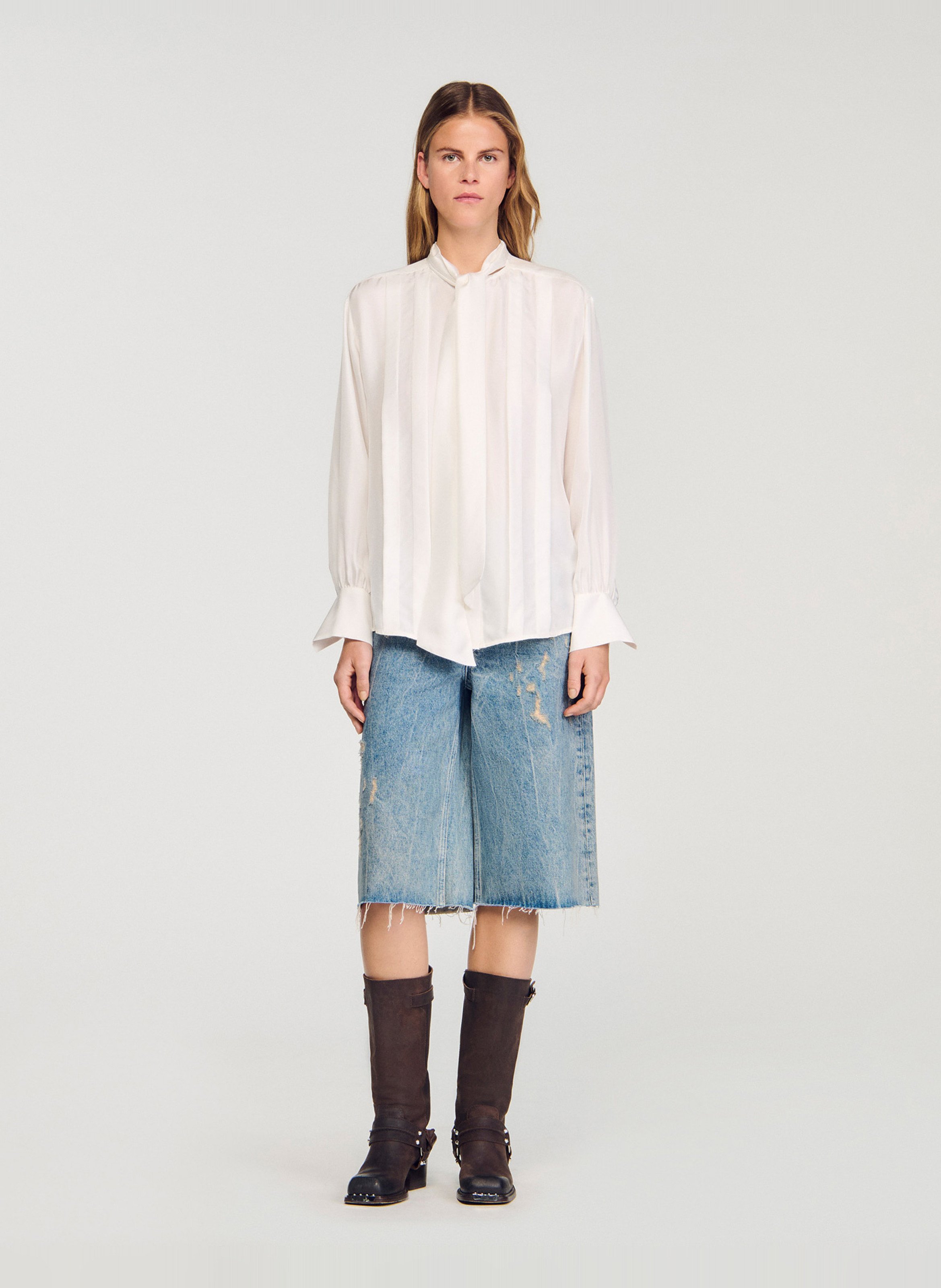 Silk blouse with pussy-bow collar SANDRO White