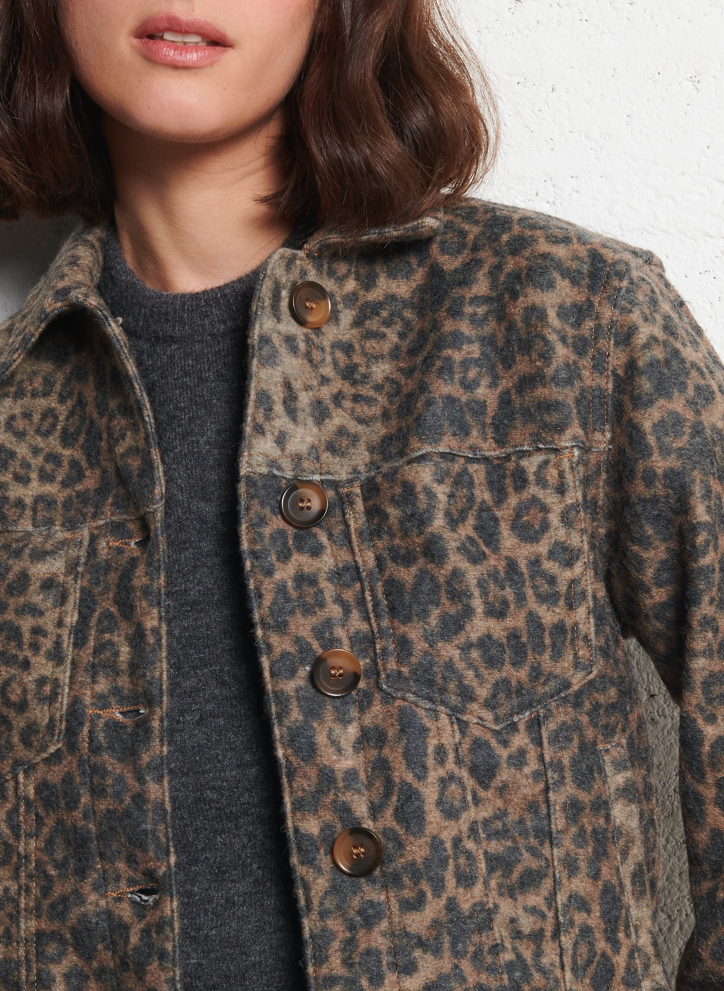 Veste courte boutonnée léopard SUD EXPRESS Beige