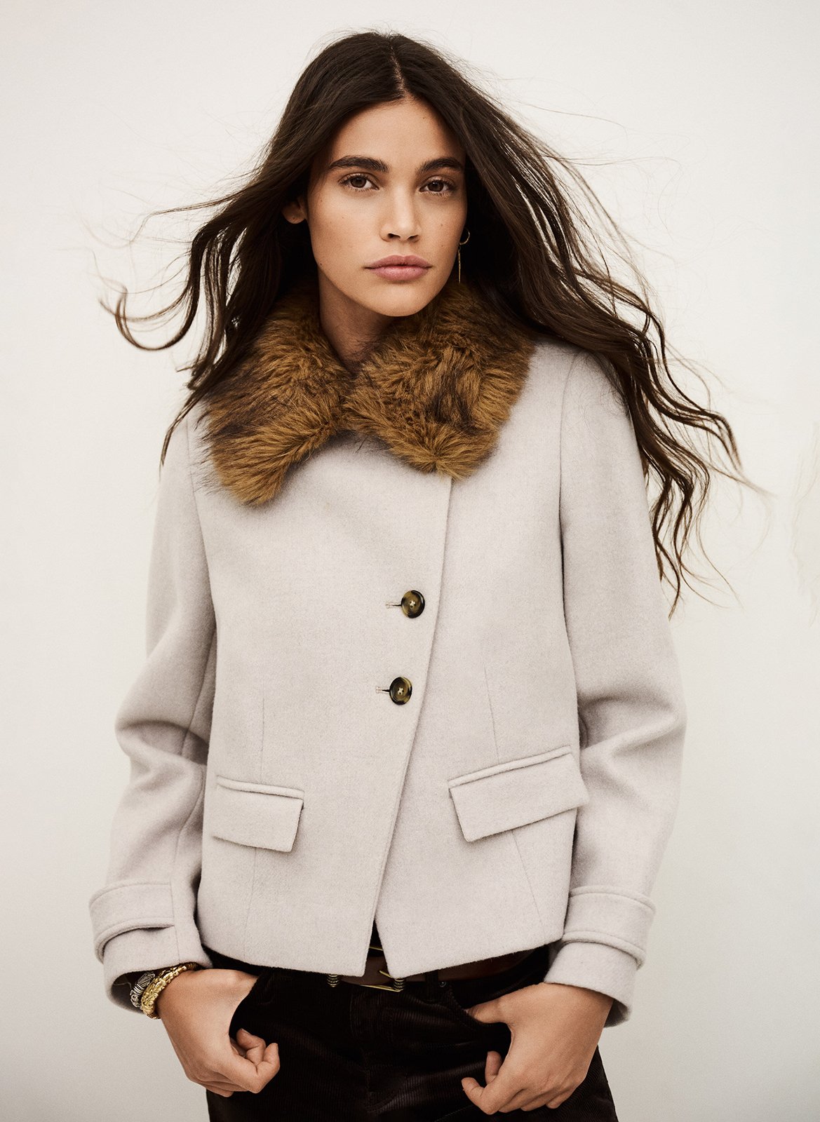 Veste droite en laine mélangée BA&SH Beige