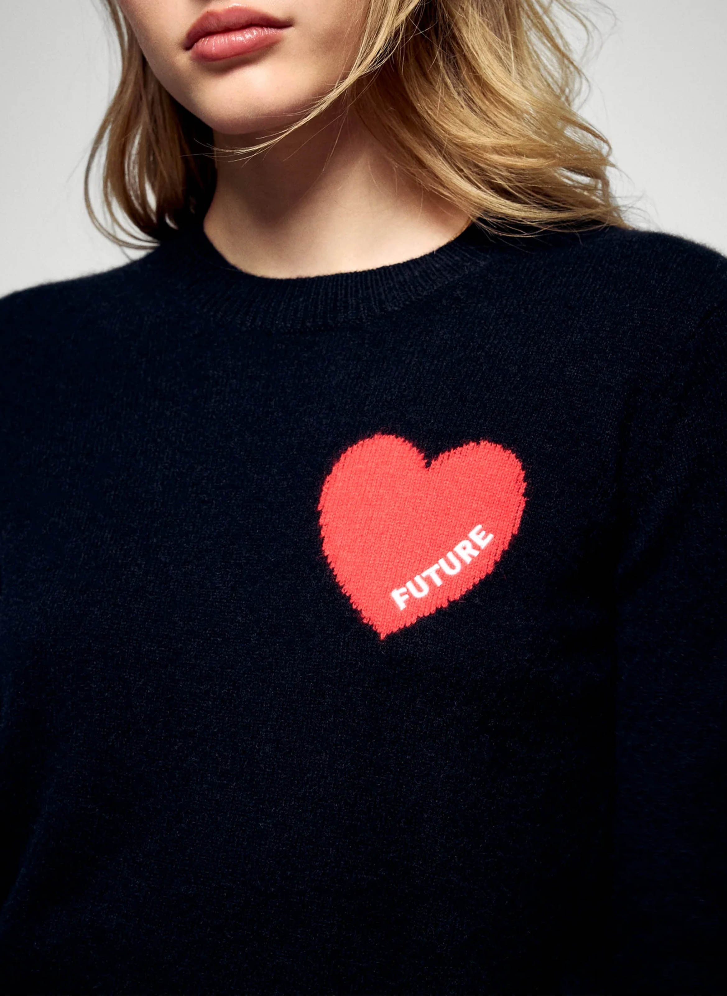 Pull droit col rond en cachemire FROM FUTURE Noir