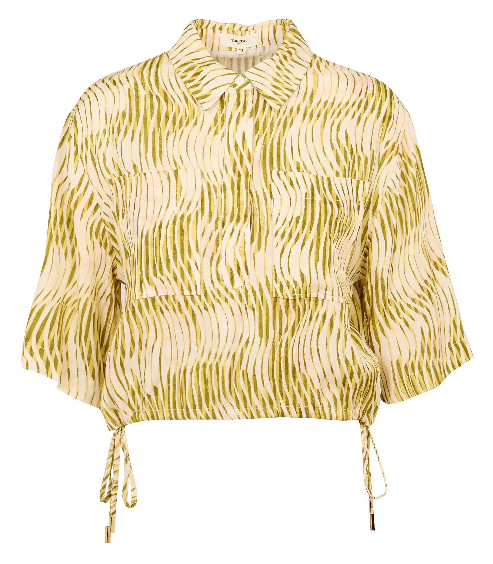 Blouse courte boutonnée à motifs SUNCOO Vert