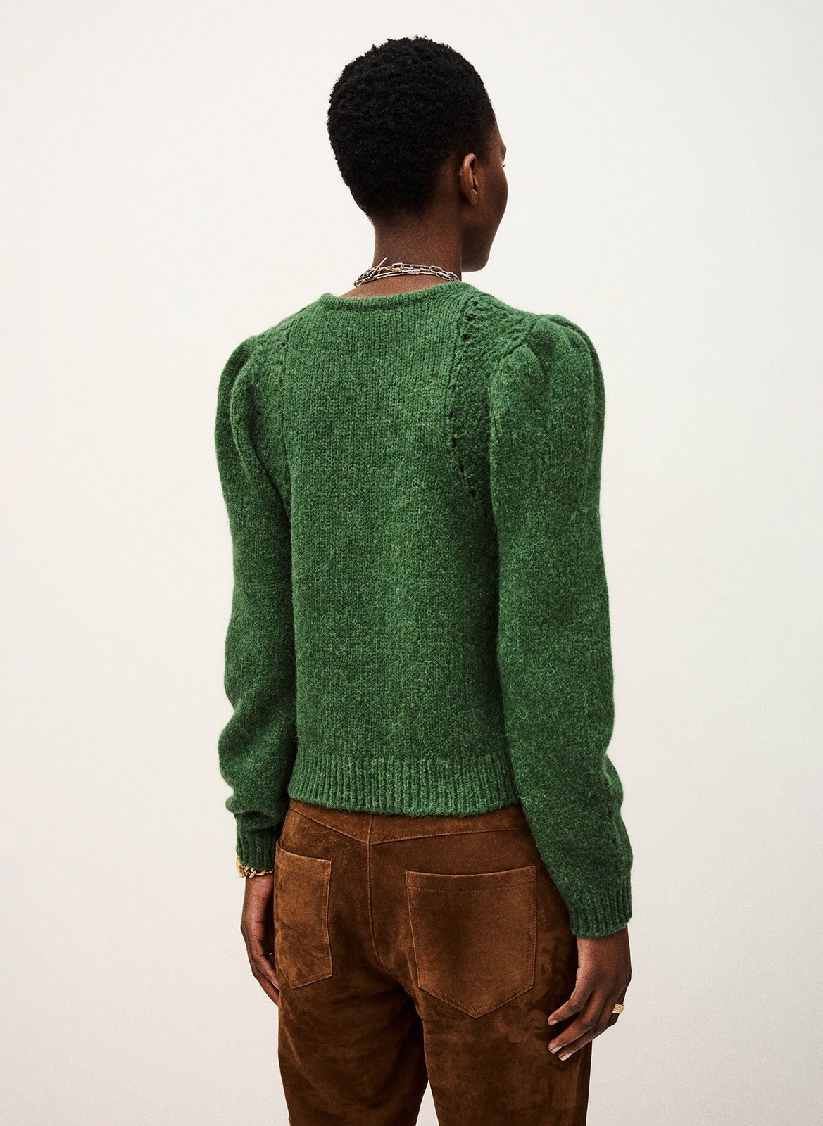 Pull court droit en laine mélangée BA&SH Vert