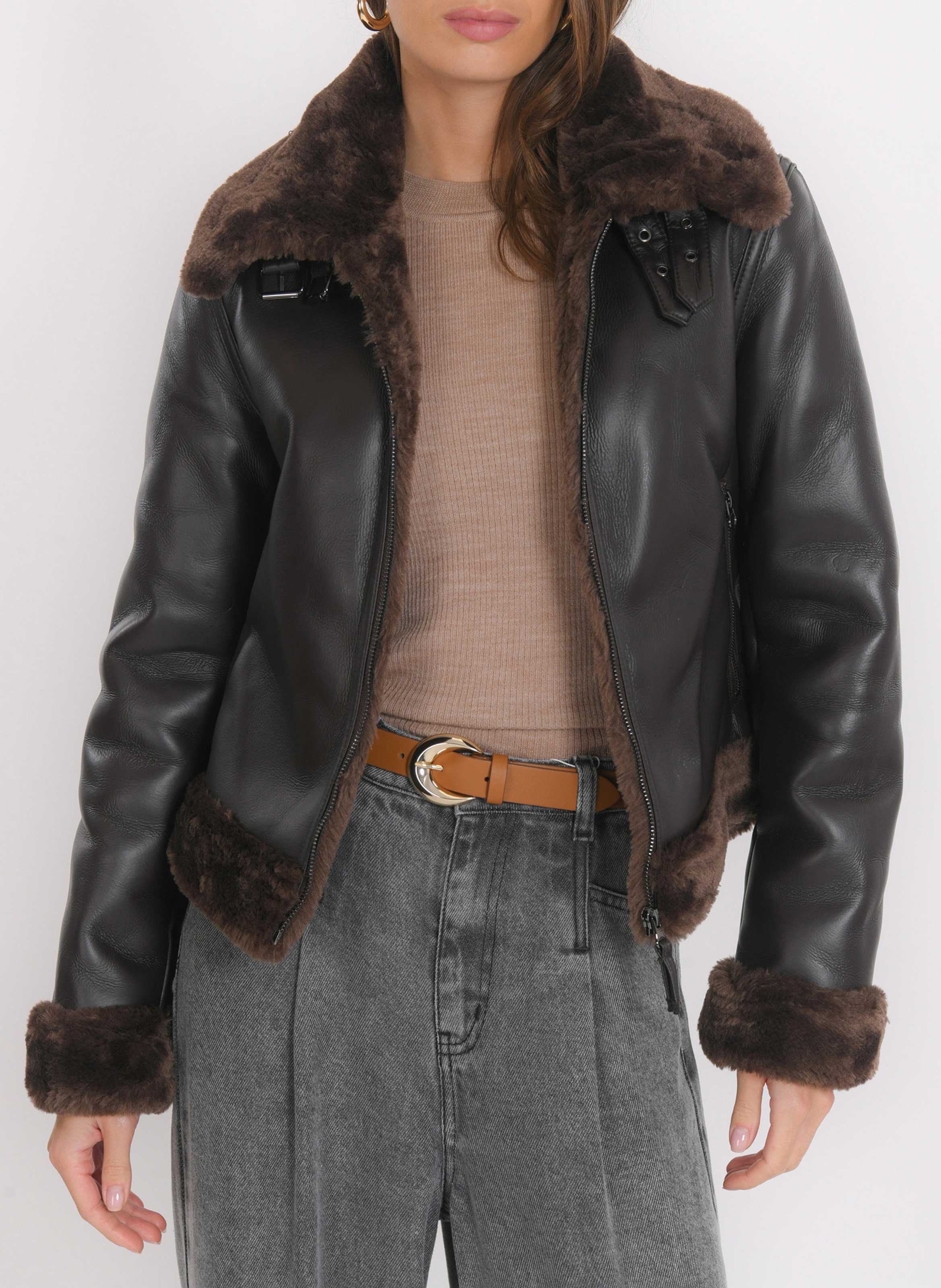 Straight jacket with classic collar KOOKAI Brown