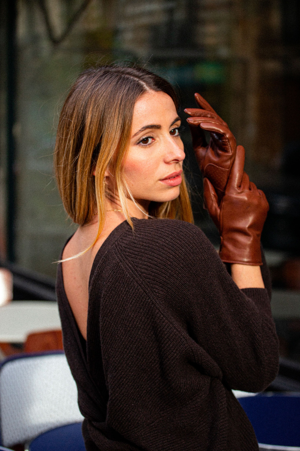 Amal leather gloves lined with silk AGNELLE Brown