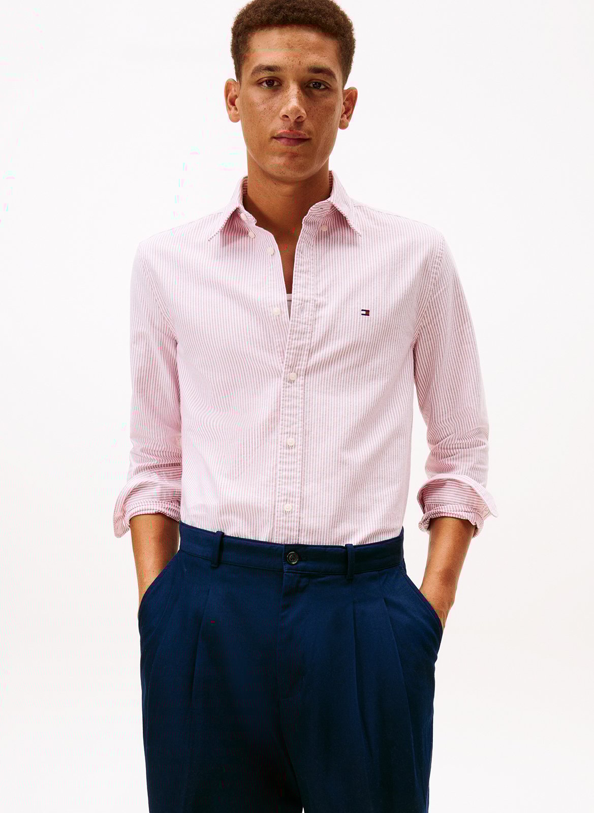 Chemise droite rayée en coton TOMMY HILFIGER Rouge