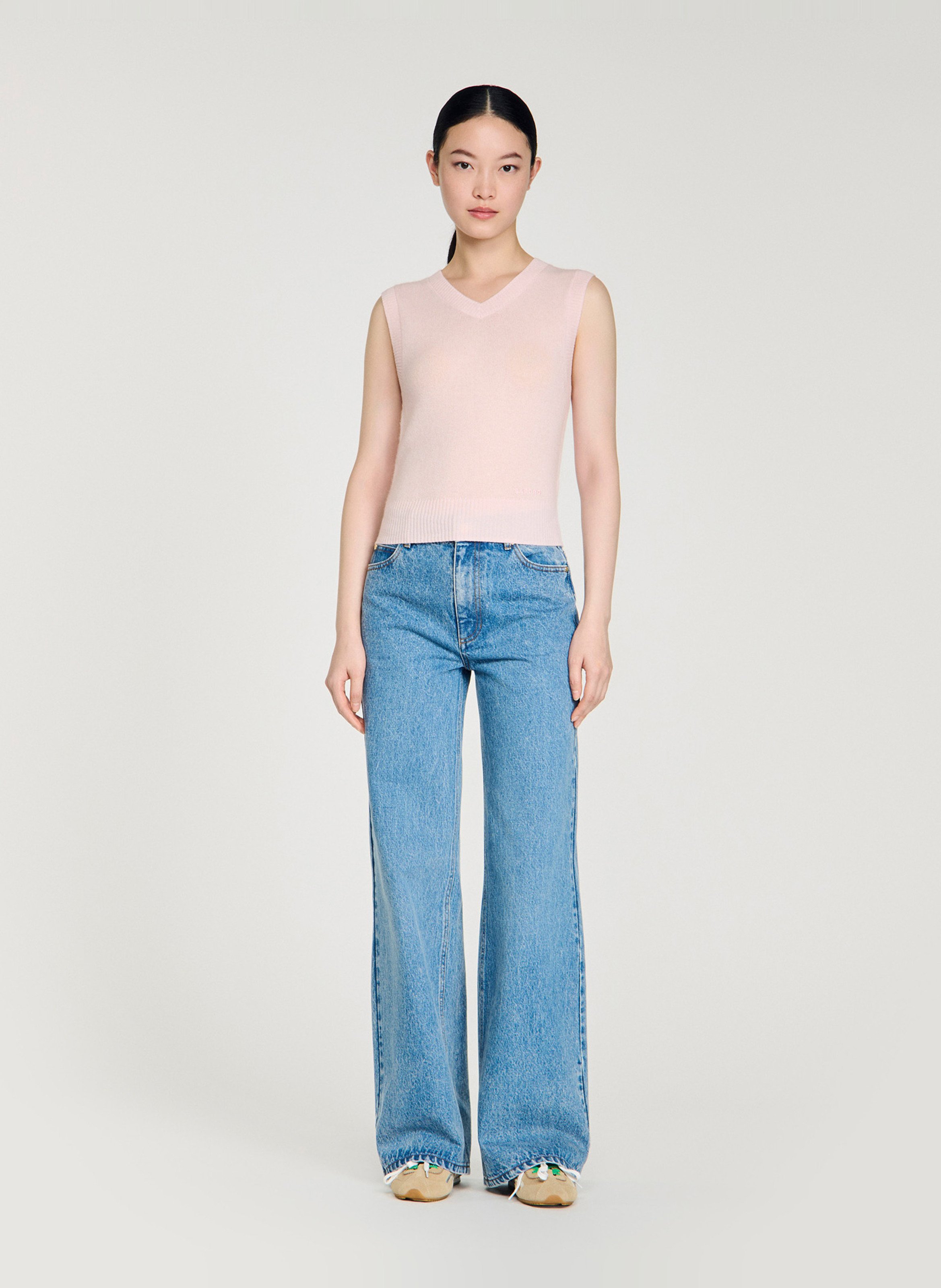 Top col v en laine mélangée SANDRO Rose