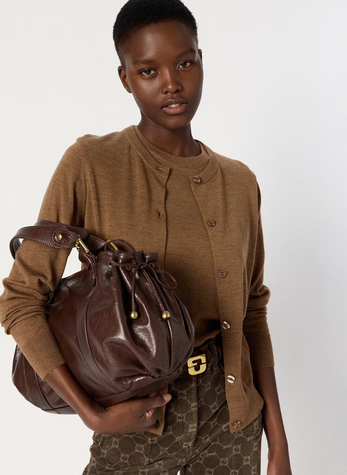 Gilet col rond en laine GERARD DAREL Marron