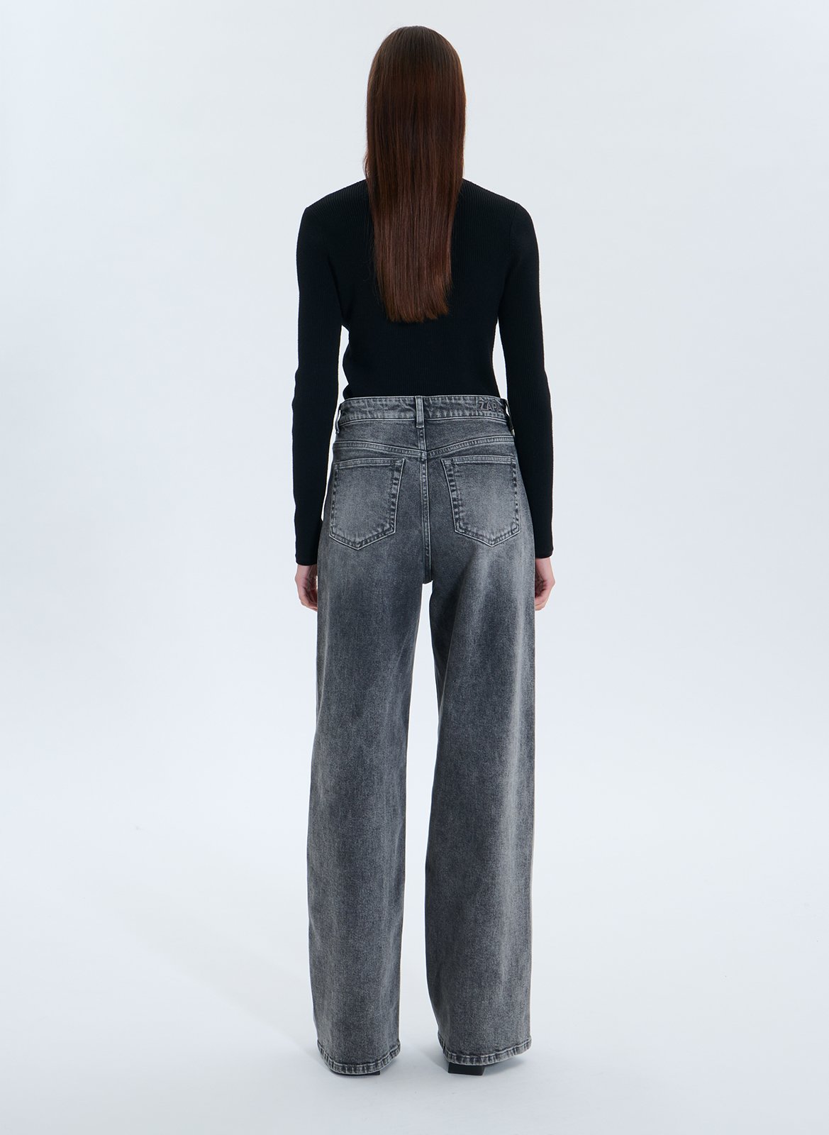 Jean wide leg délavé taille haute ZAPA Gris