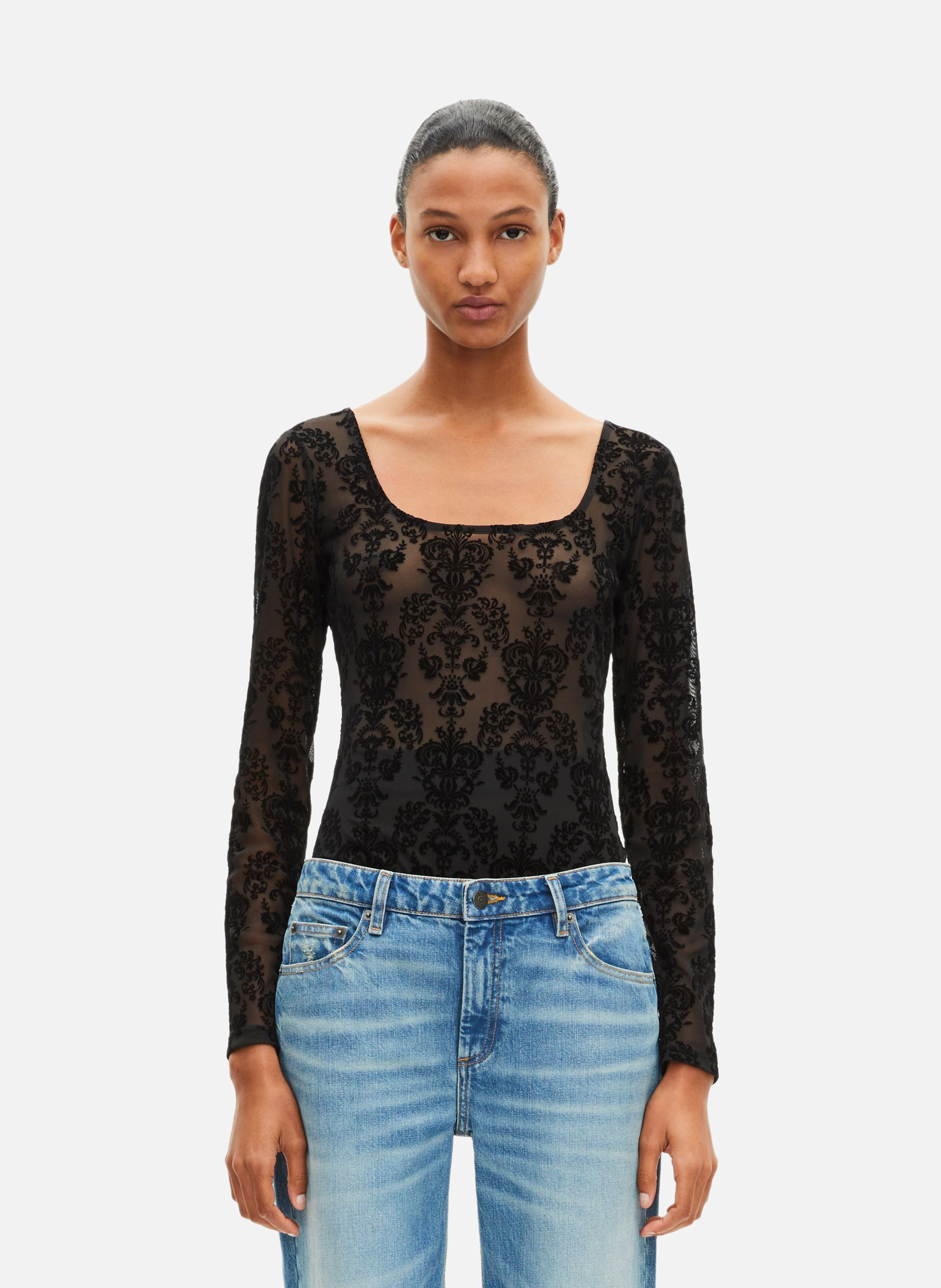 Mesh body with flocking THE KOOPLES Black