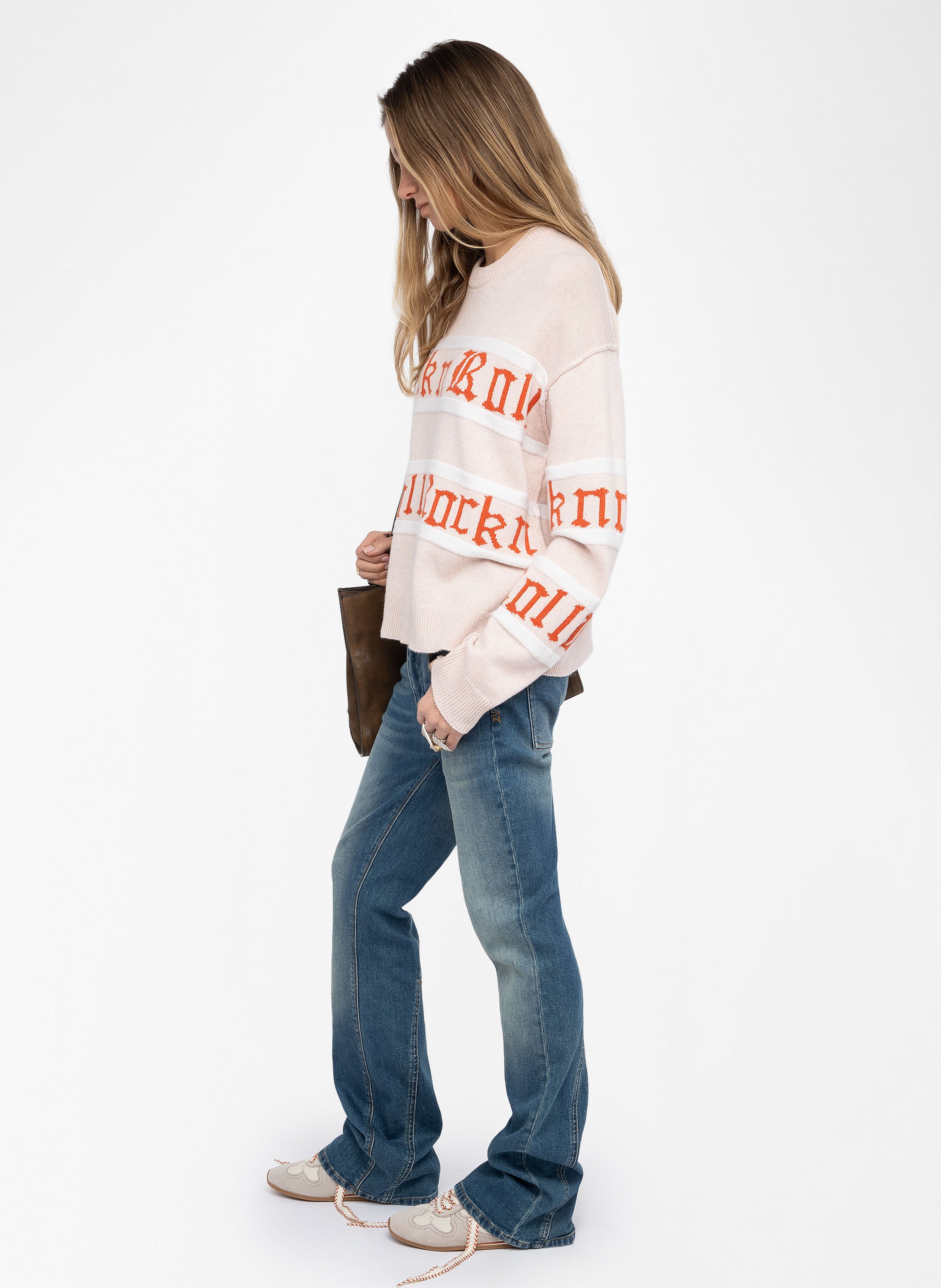 Pull col rond rayé en laine et cachemire ZADIG&VOLTAIRE Rose