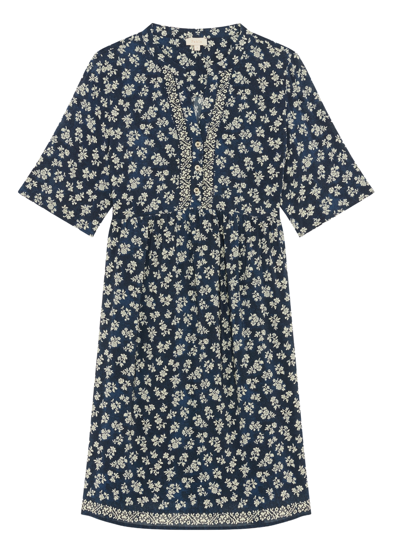 Robe courte col V imprimé PABLO Bleu