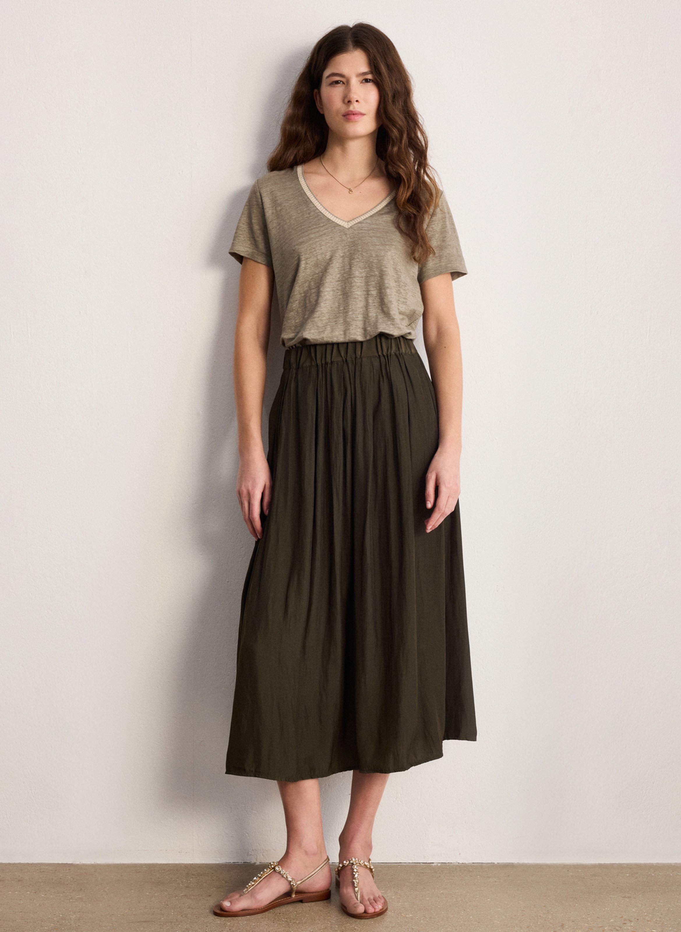 Jupe midi évasée plissée PABLO Vert