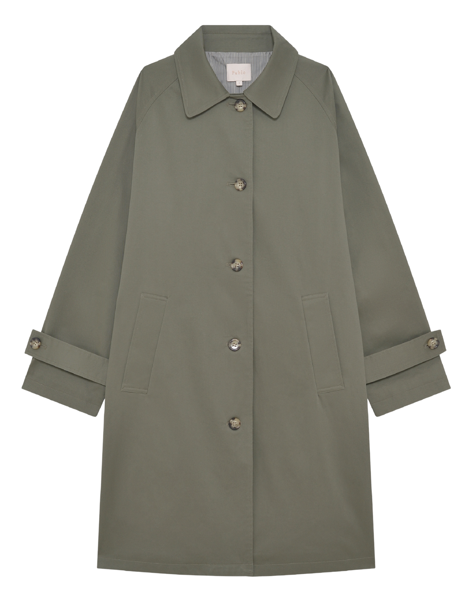 Straight coat with classic collar in blended cotton PABLO Khaki