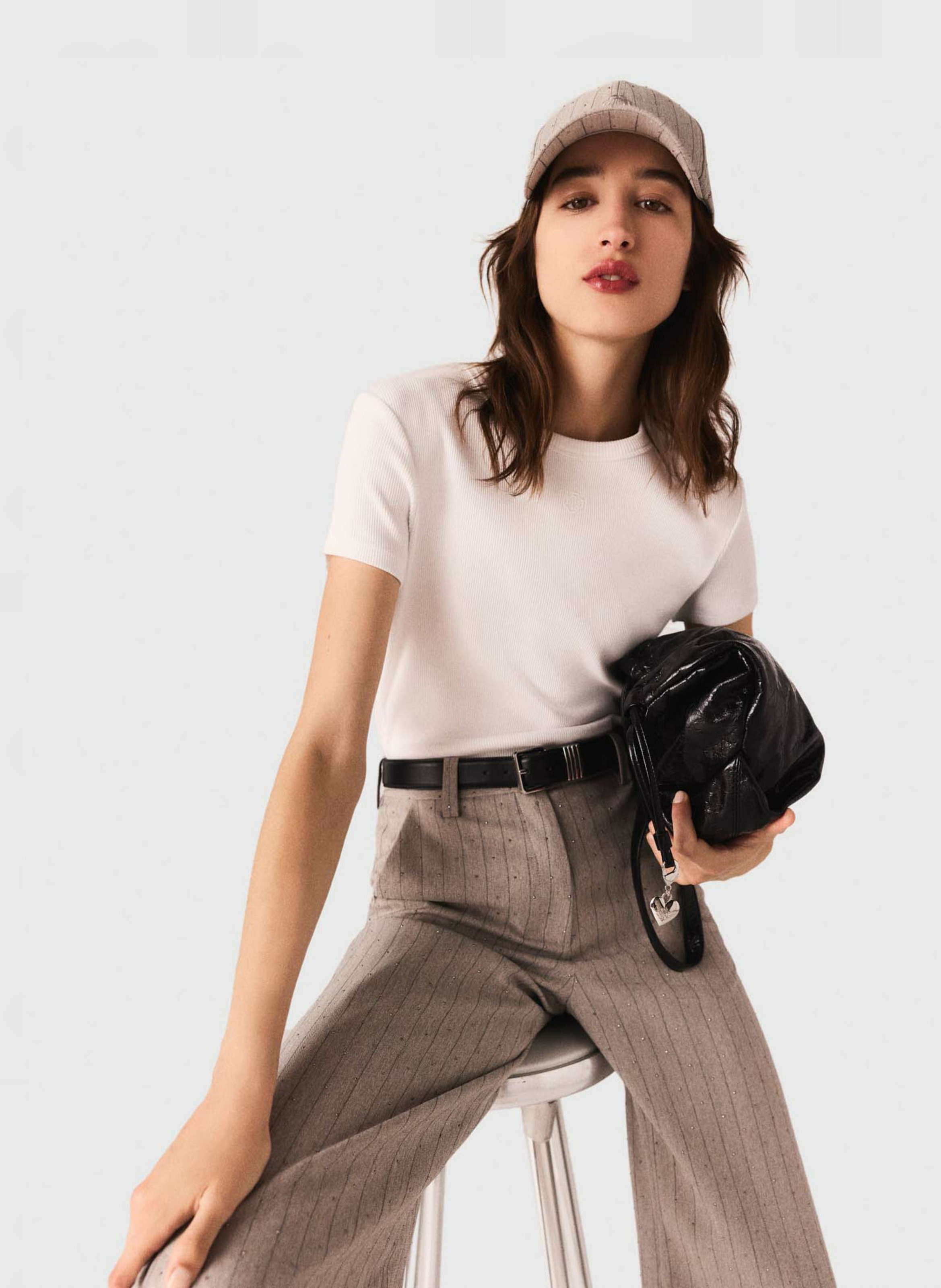 Tee-shirt ajusté en coton mélangé MAJE Blanc