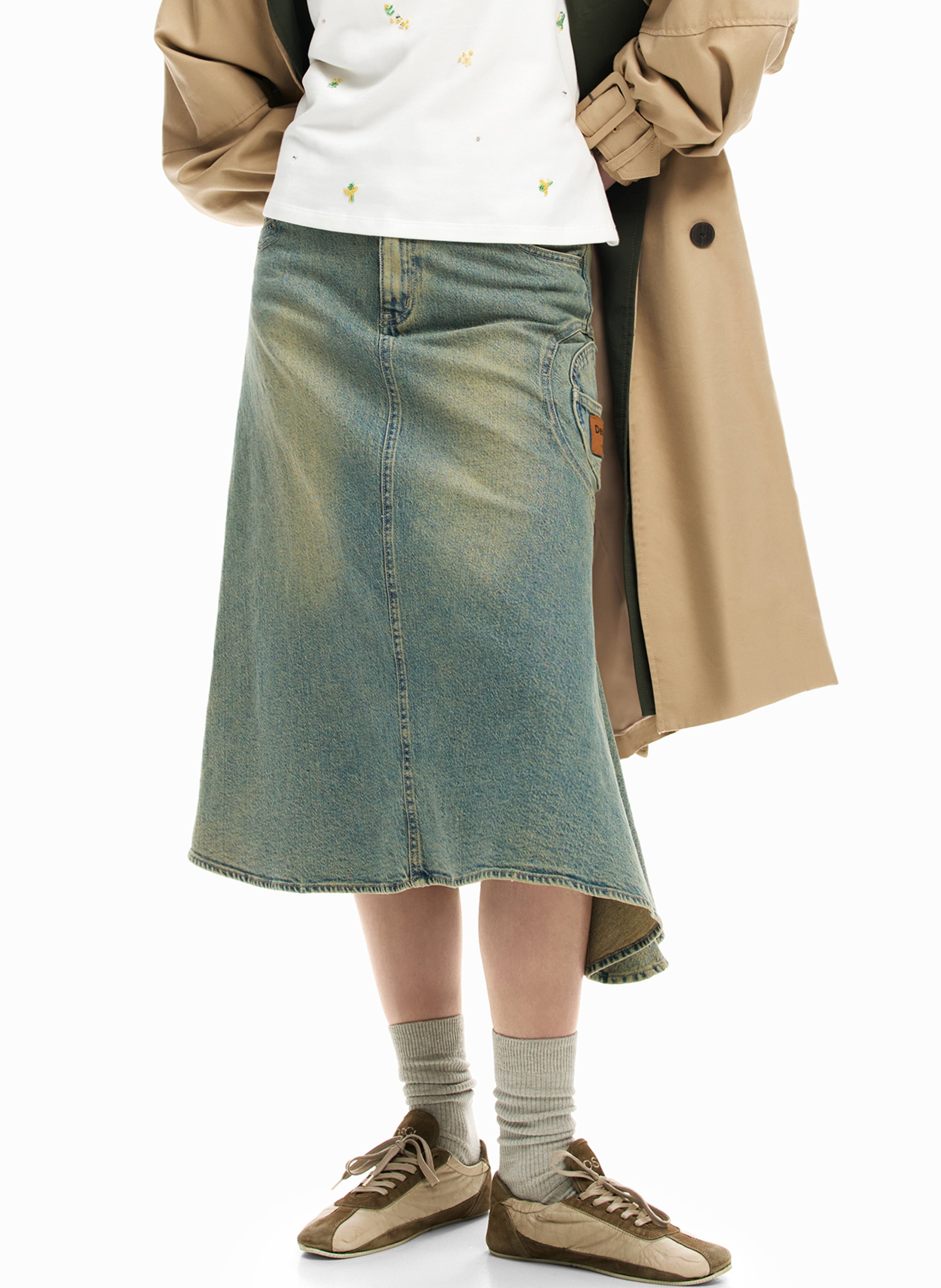 Jupe midi en jean DESIGUAL Bleu