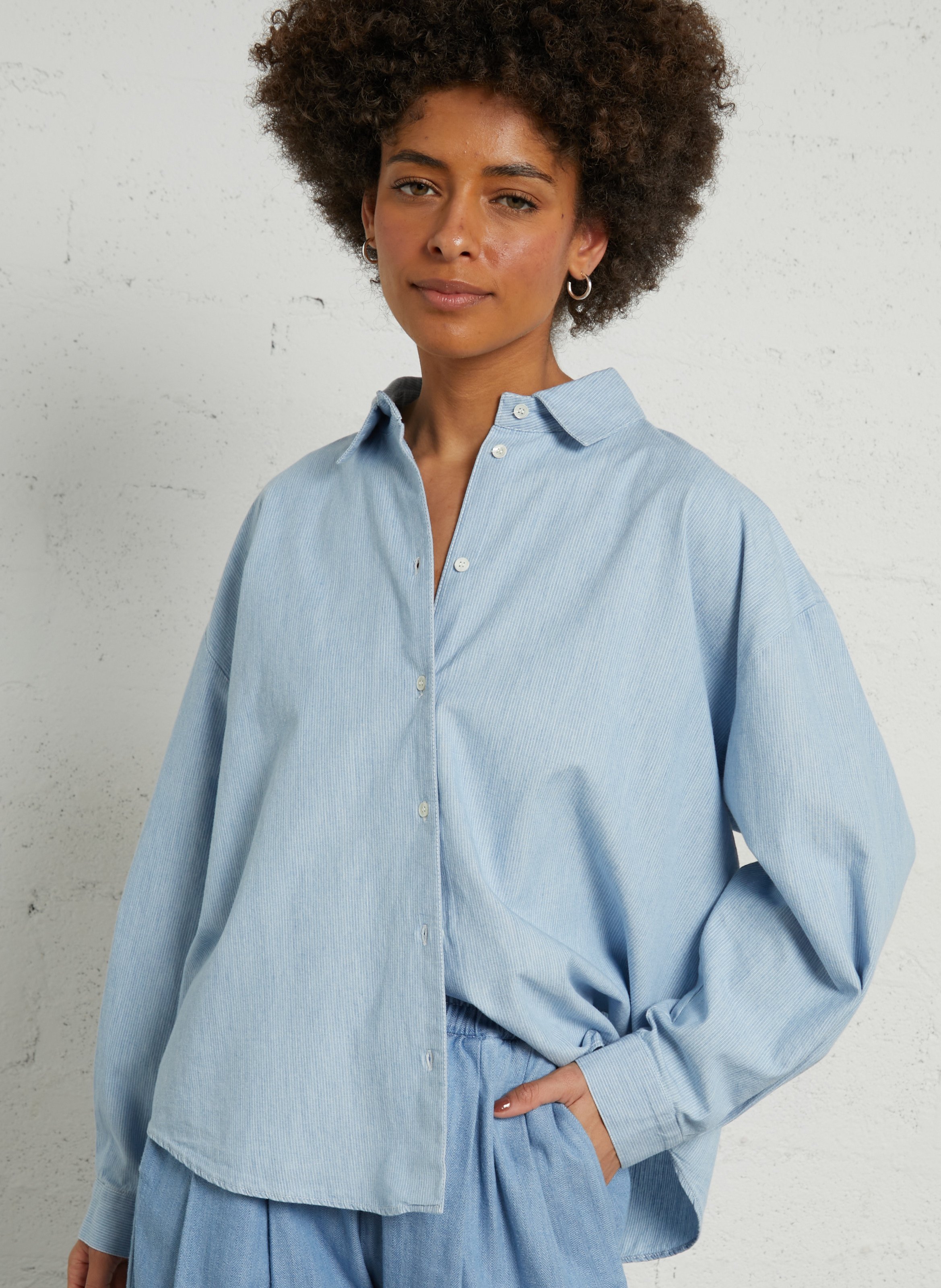 Oversized cotton shirt with classic collar MASSCOB Blue