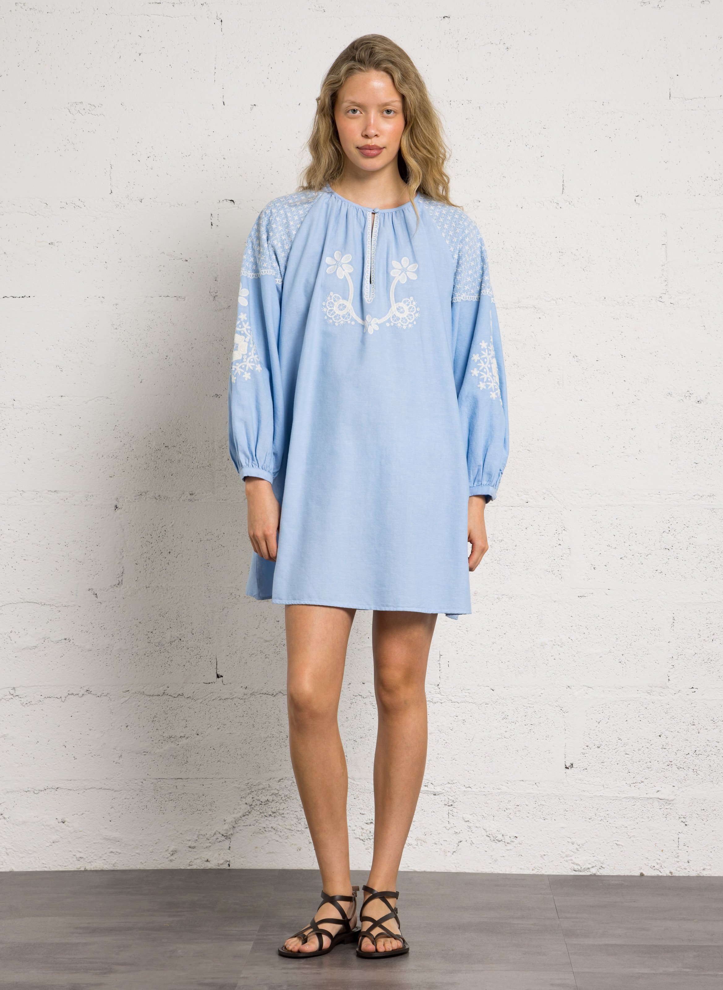 Organic cotton dress with broderie anglaise LOUISE MISHA Blue
