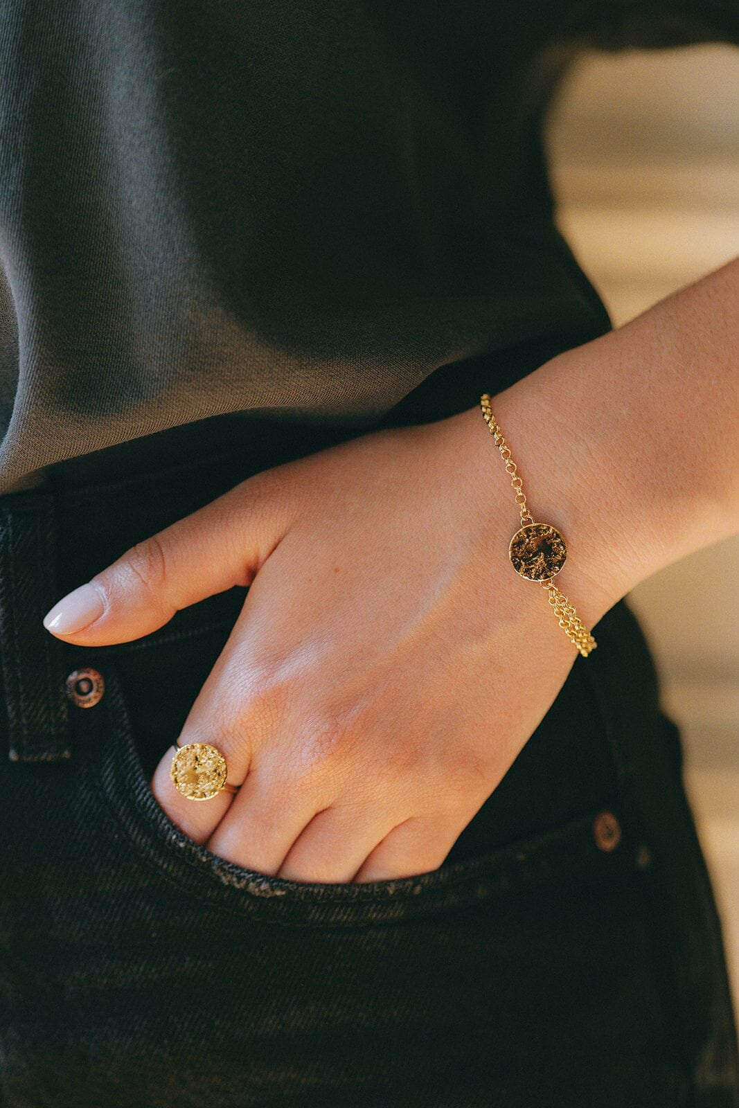 Round hammered gold-plated ring MONSIEUR SIMONE Silver
