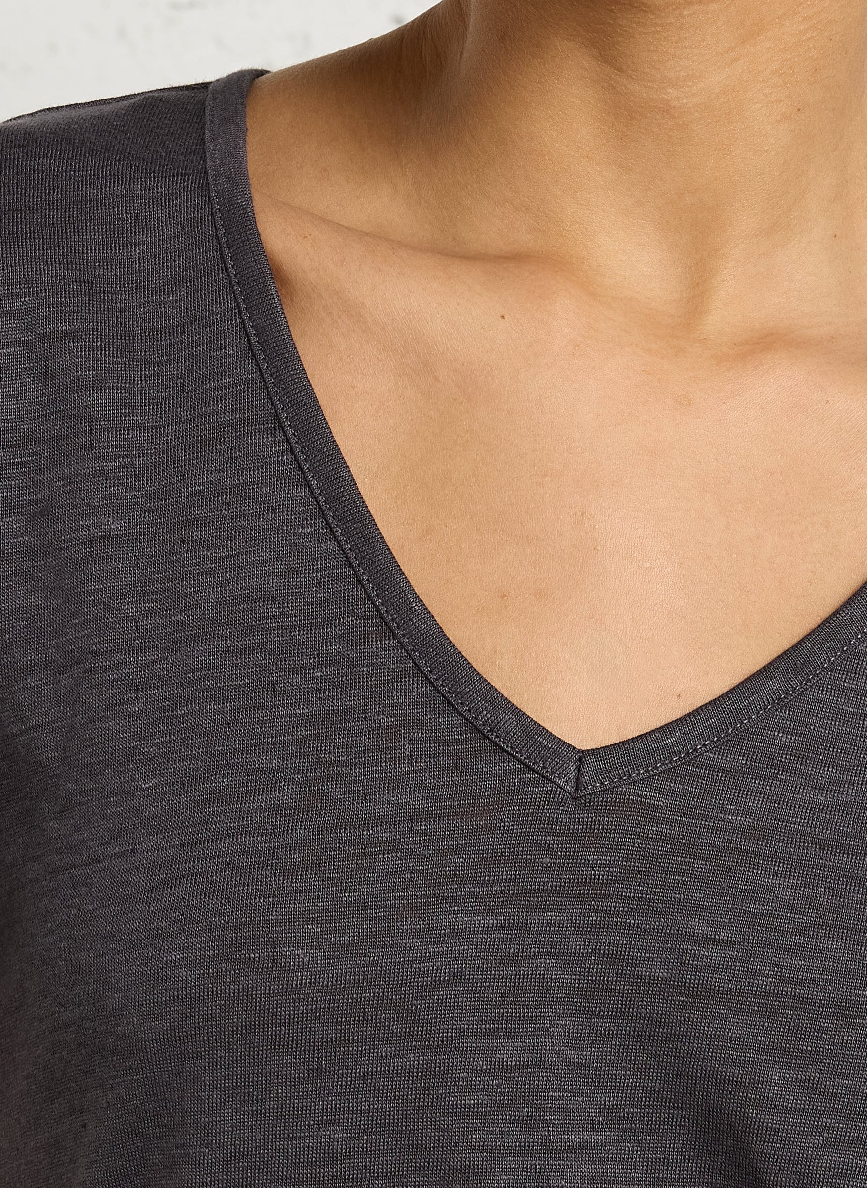 Tee-shirt oversize col V en lin BERENICE Gris