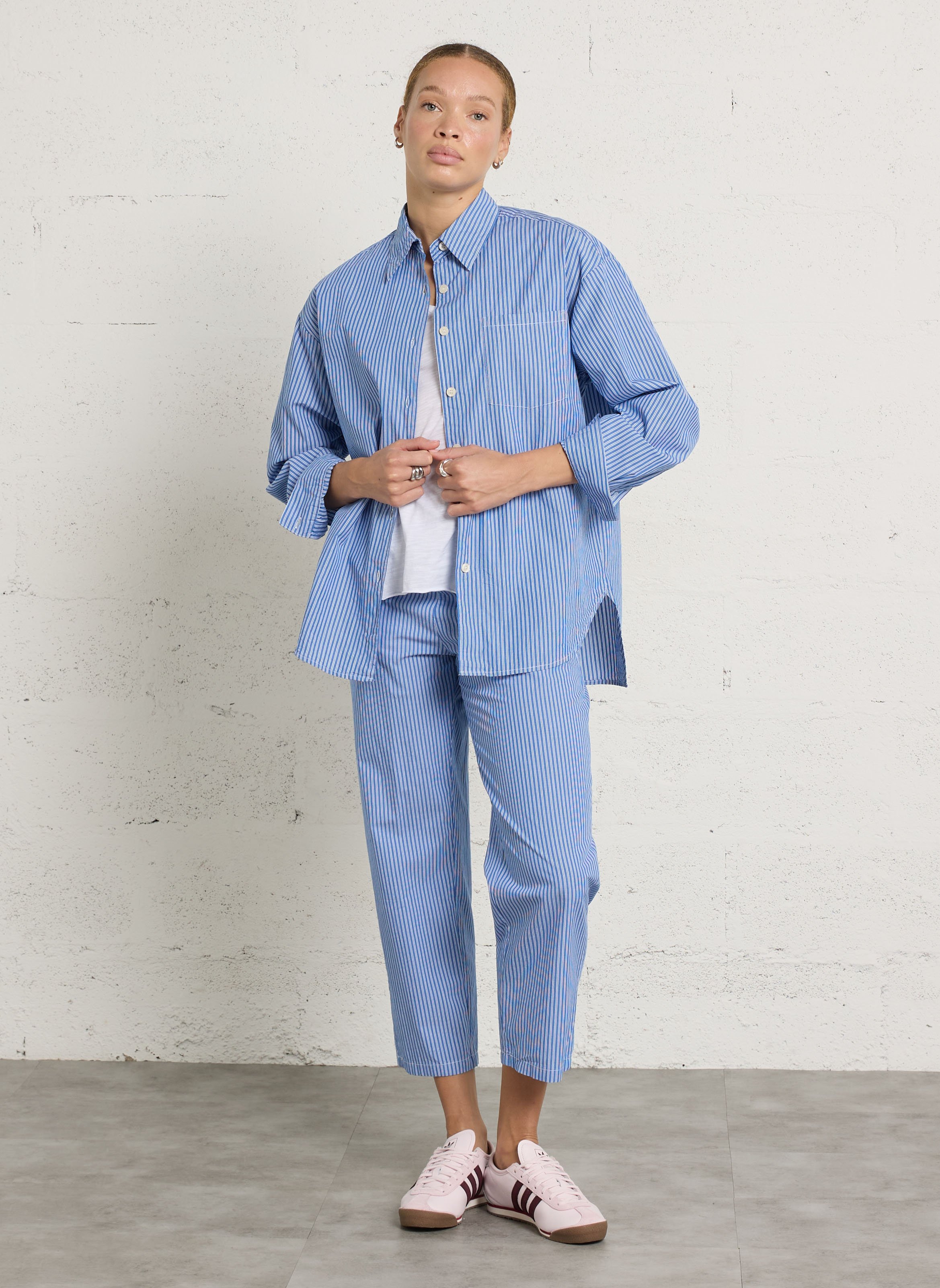 Rechte, gestreepte, katoenen blouse AMERICAN VINTAGE Blauw