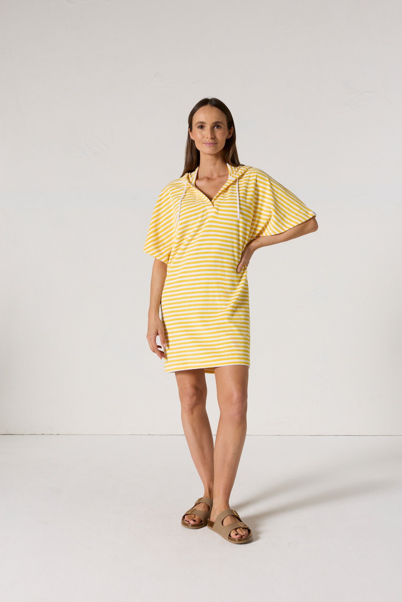 Robe éponge à capuche pearl stripe JOTT Jaune