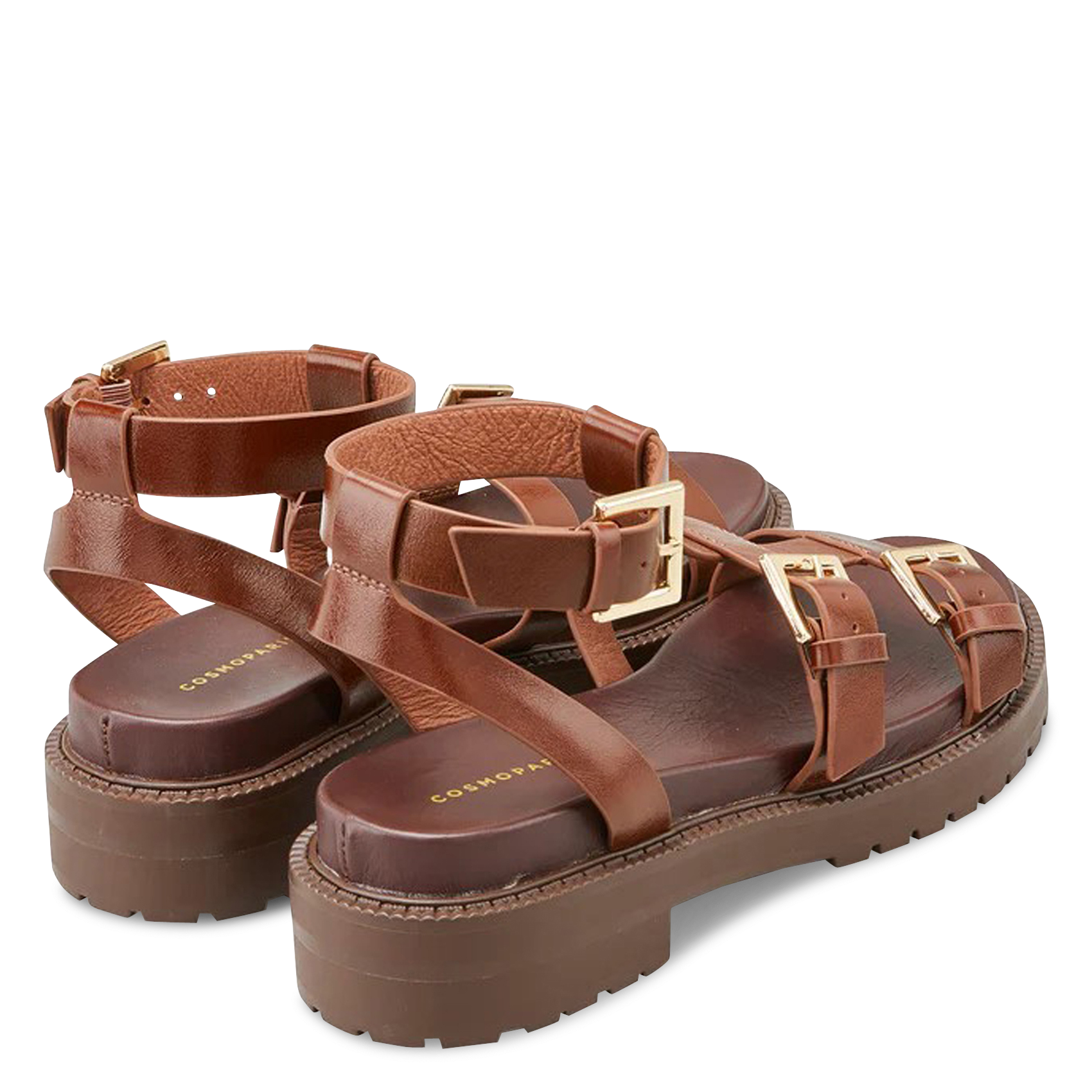 Sandales compensées en cuir COSMOPARIS Marron