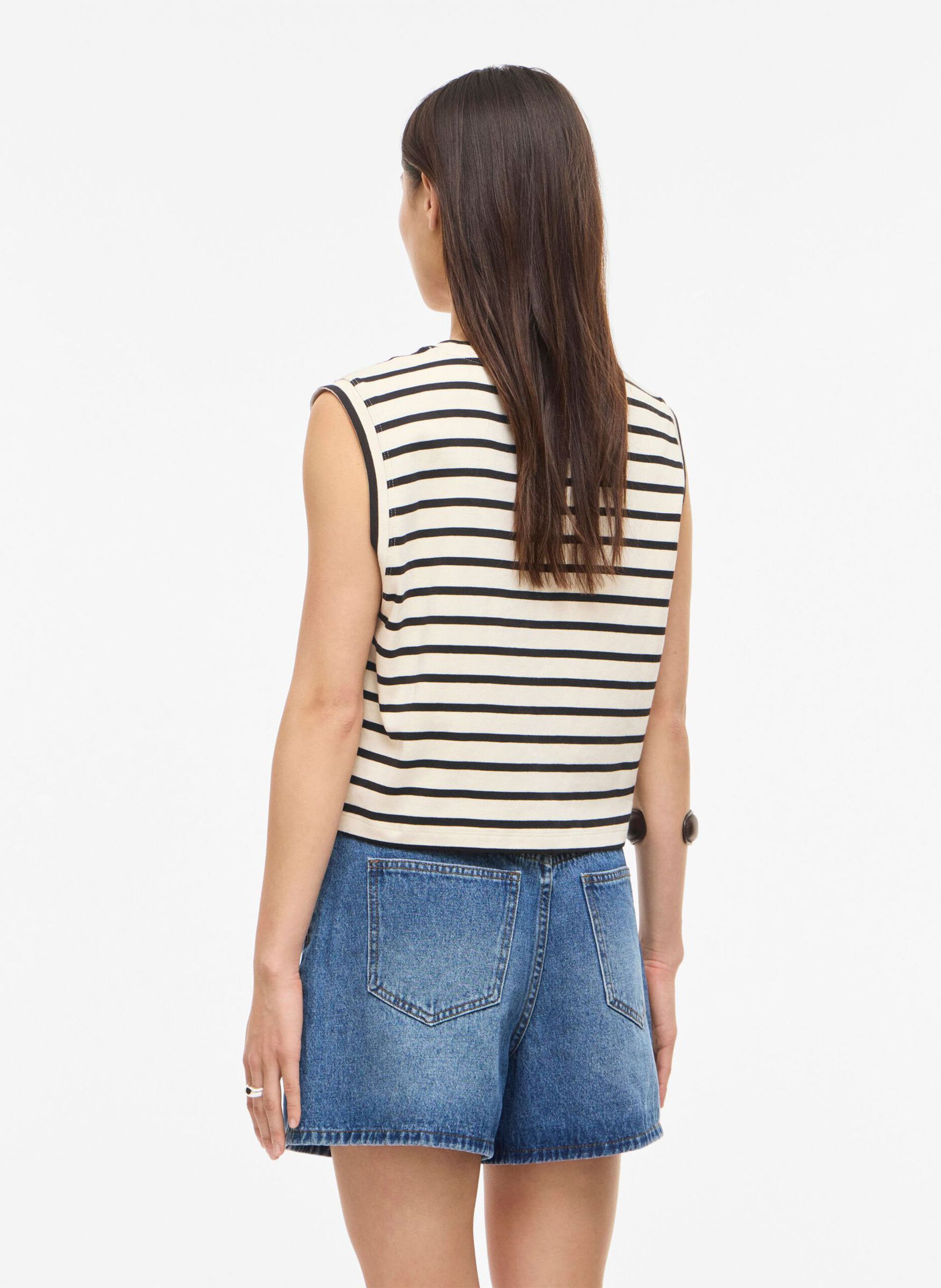 Gestreepte mouwloze biologisch katoenen T-shirt ROUGE EDIT Grijs