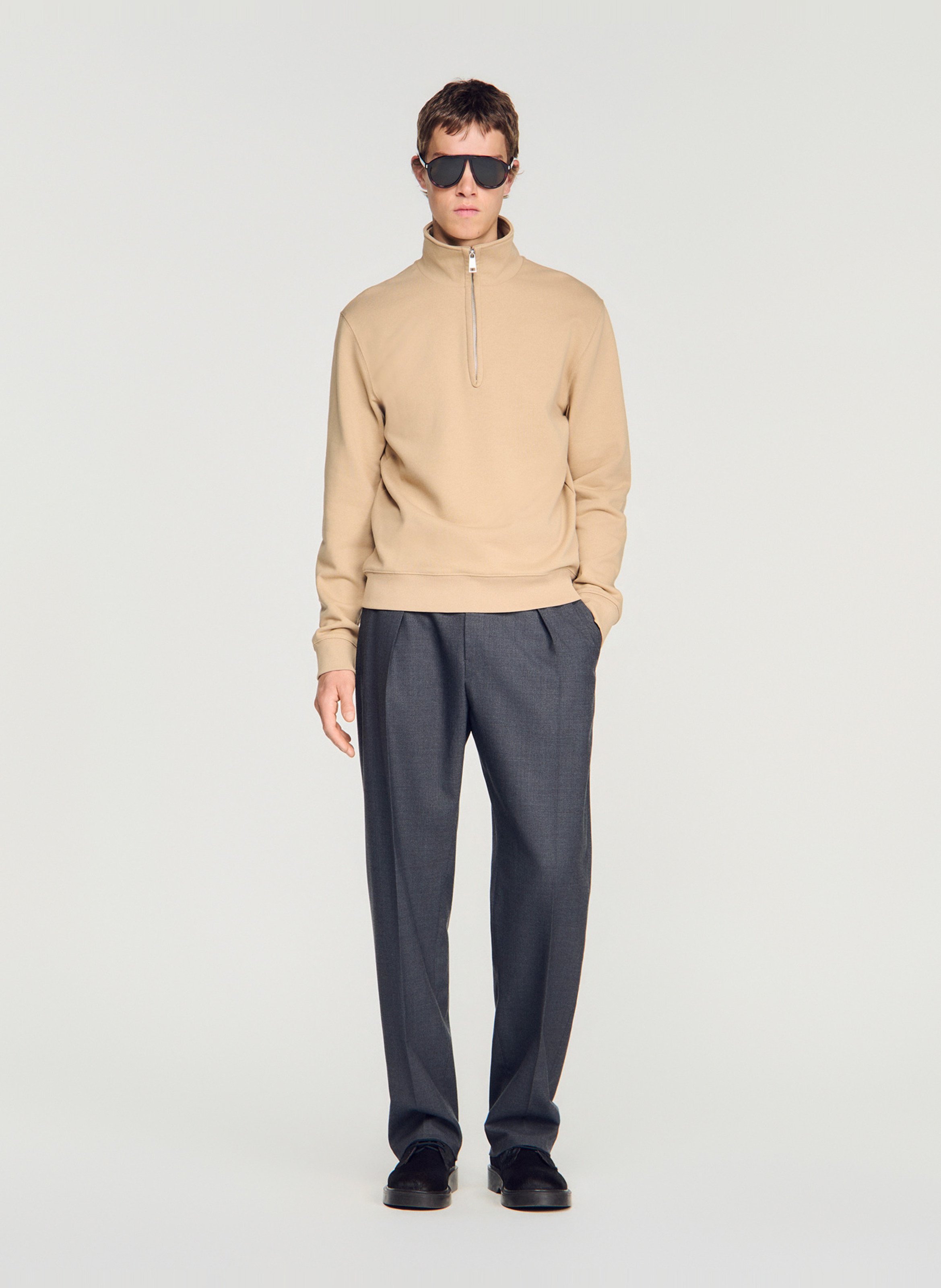 Rechte sweater met opstaande kraag van katoen SANDRO Bruin