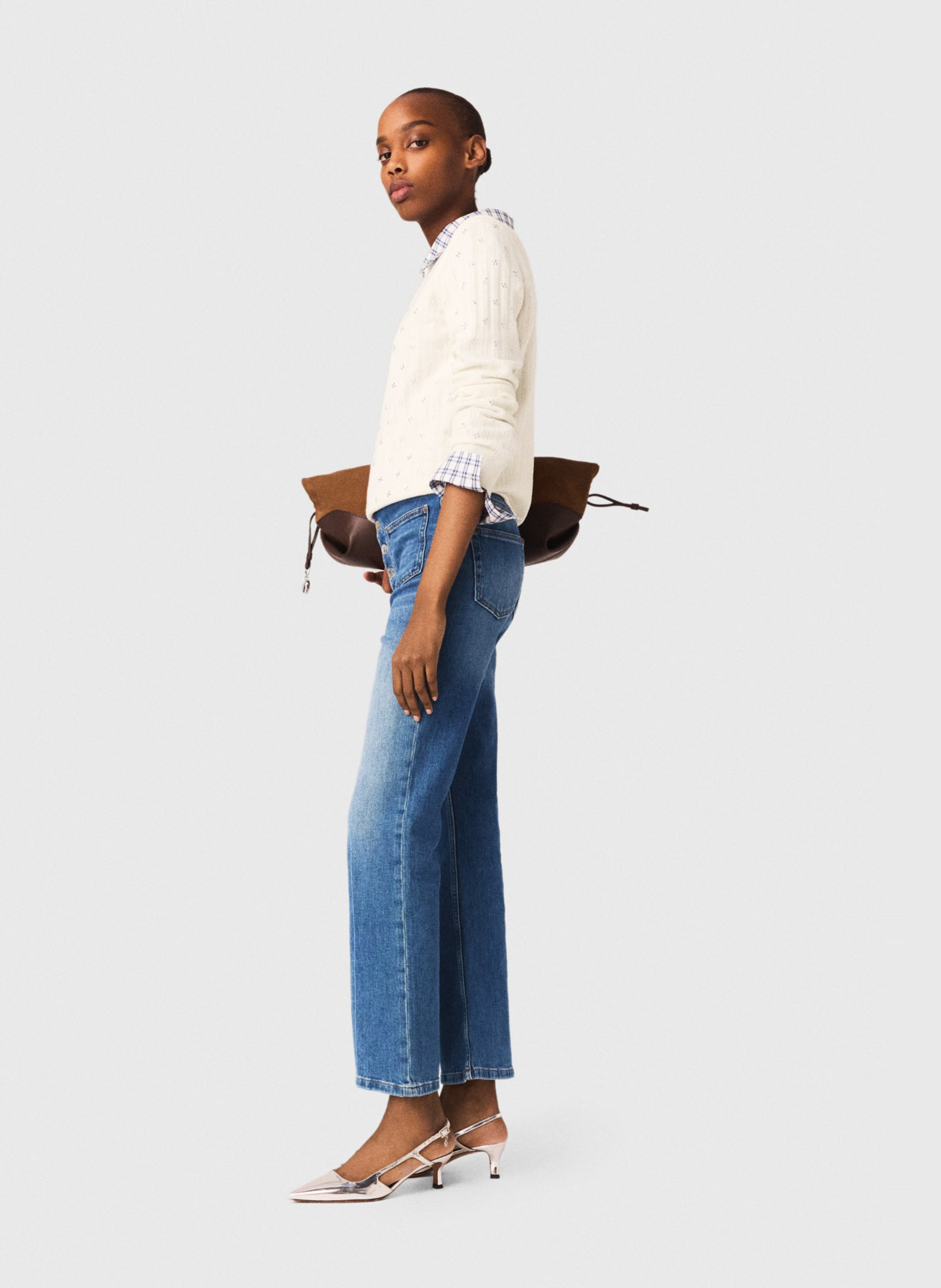 Cropped cotton-blend jeans | Blue MAJE Women