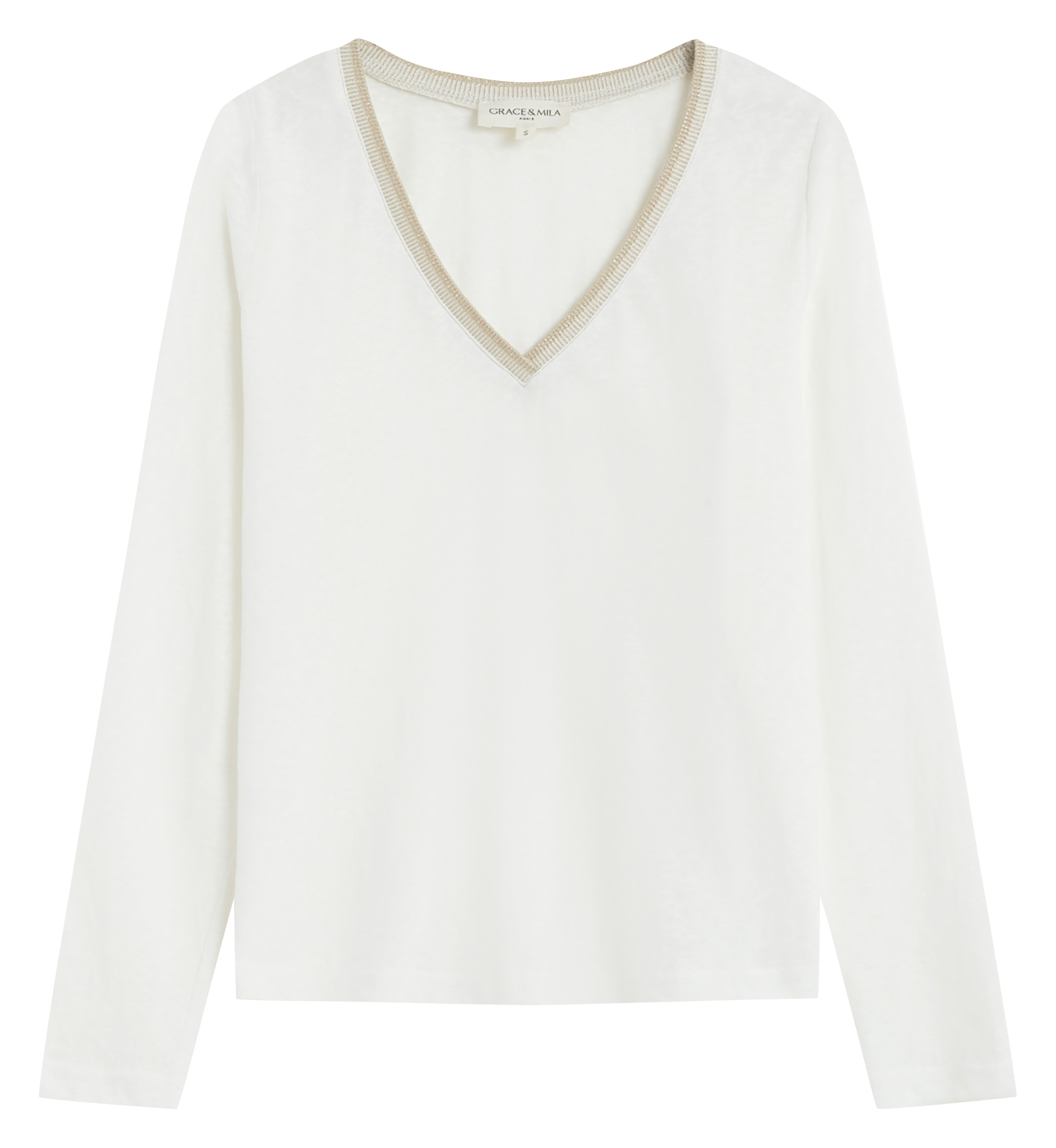 Tee-shirt col V en coton mélangé GRACE ET MILA Blanc