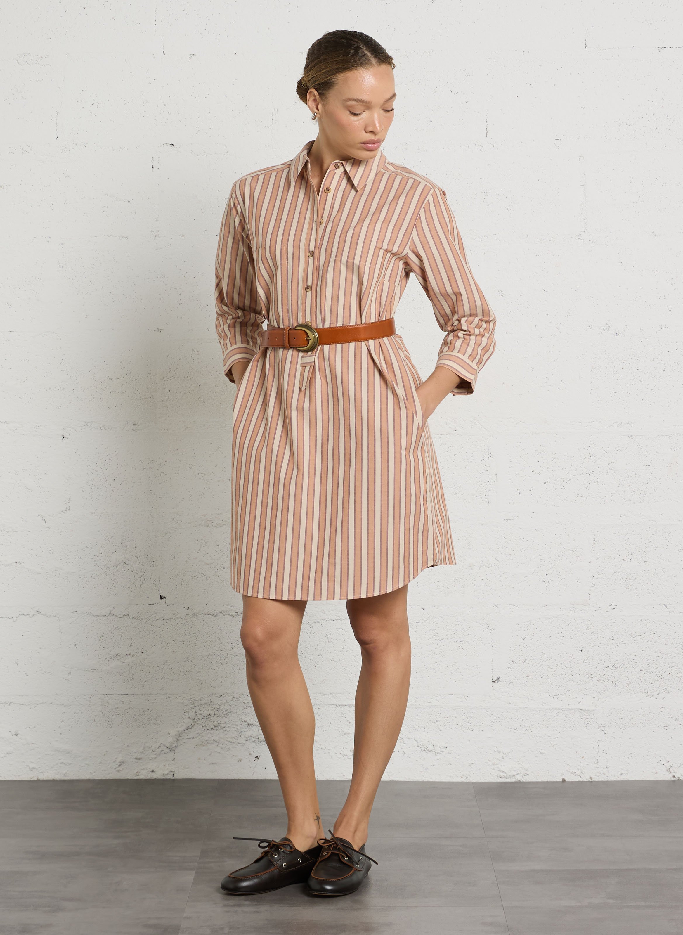 Robe chemise col classique rayée en coton MAISON 123 Rouge