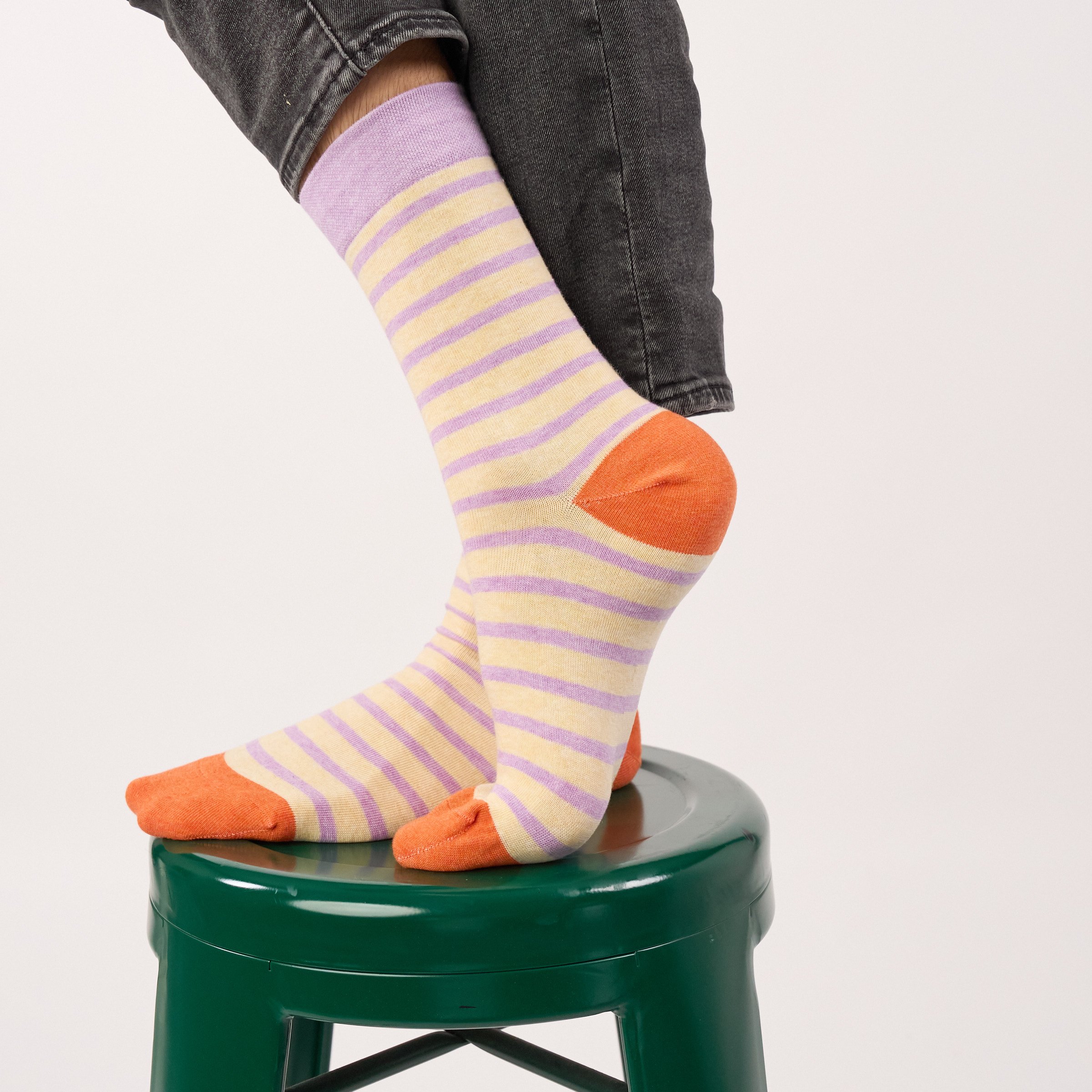 Combed Cotton Socks with Wide Stripes | Beige BILLYBELT Men