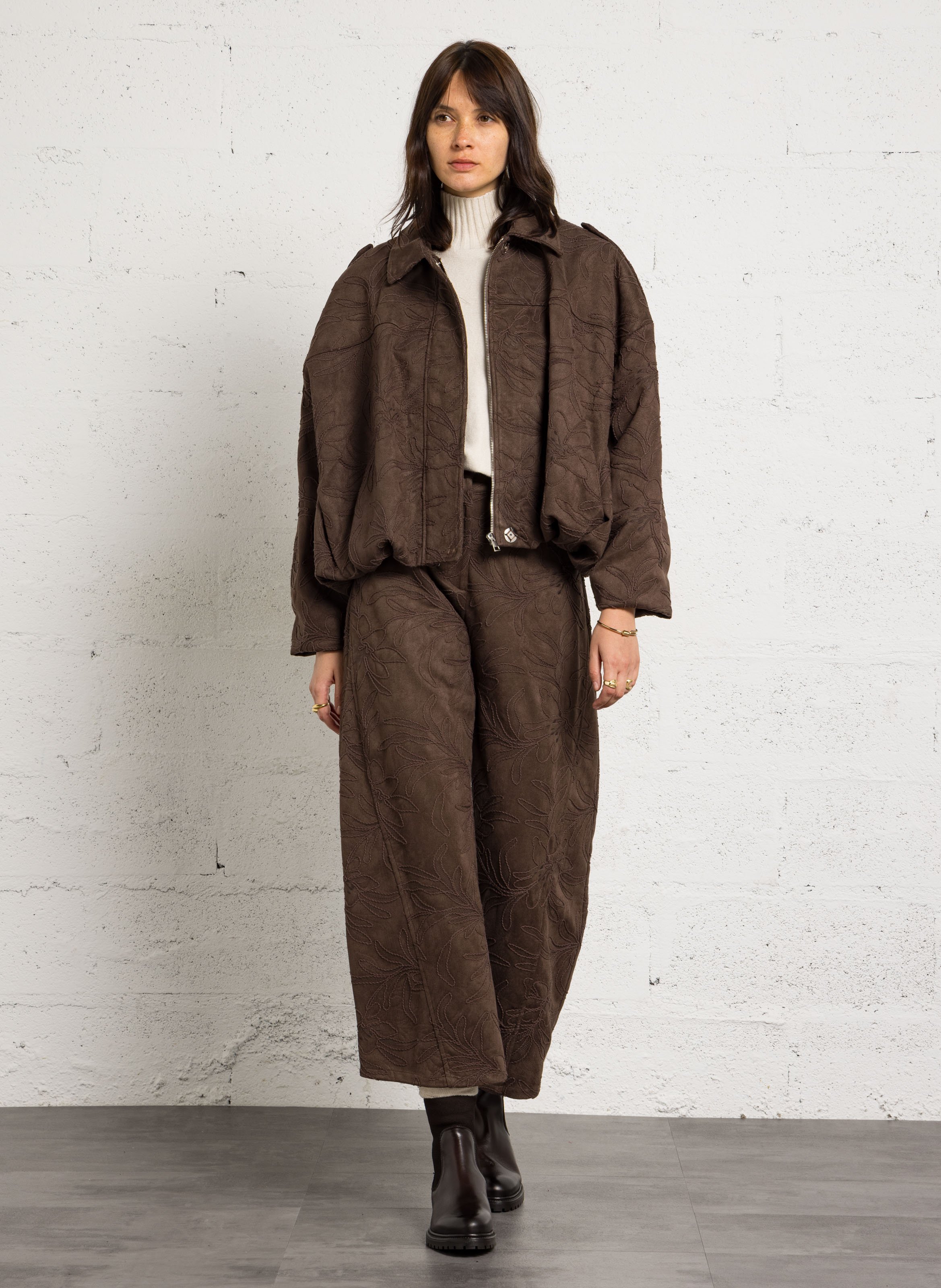 Blouson oversize col classique brodé IMPERIAL Marron