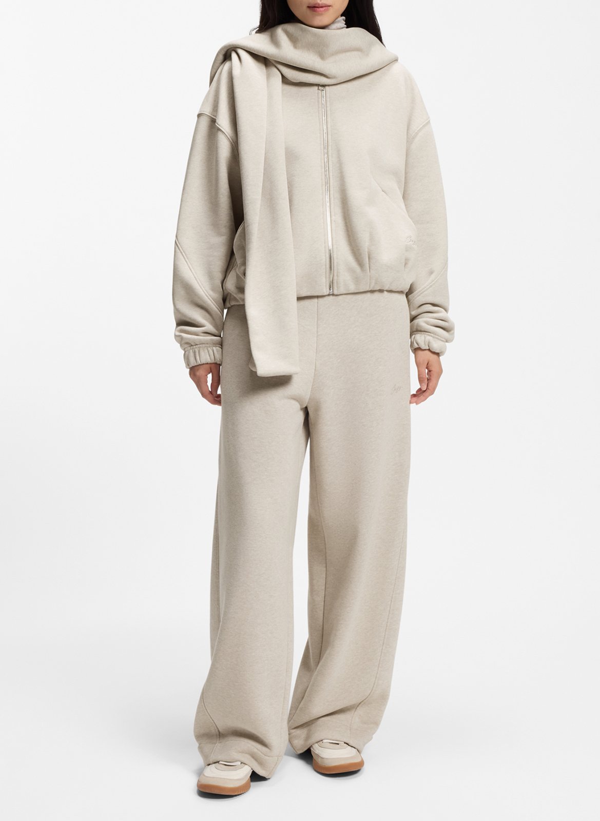 Sweatshirt with removable scarf in blended cotton BOSS Khaki