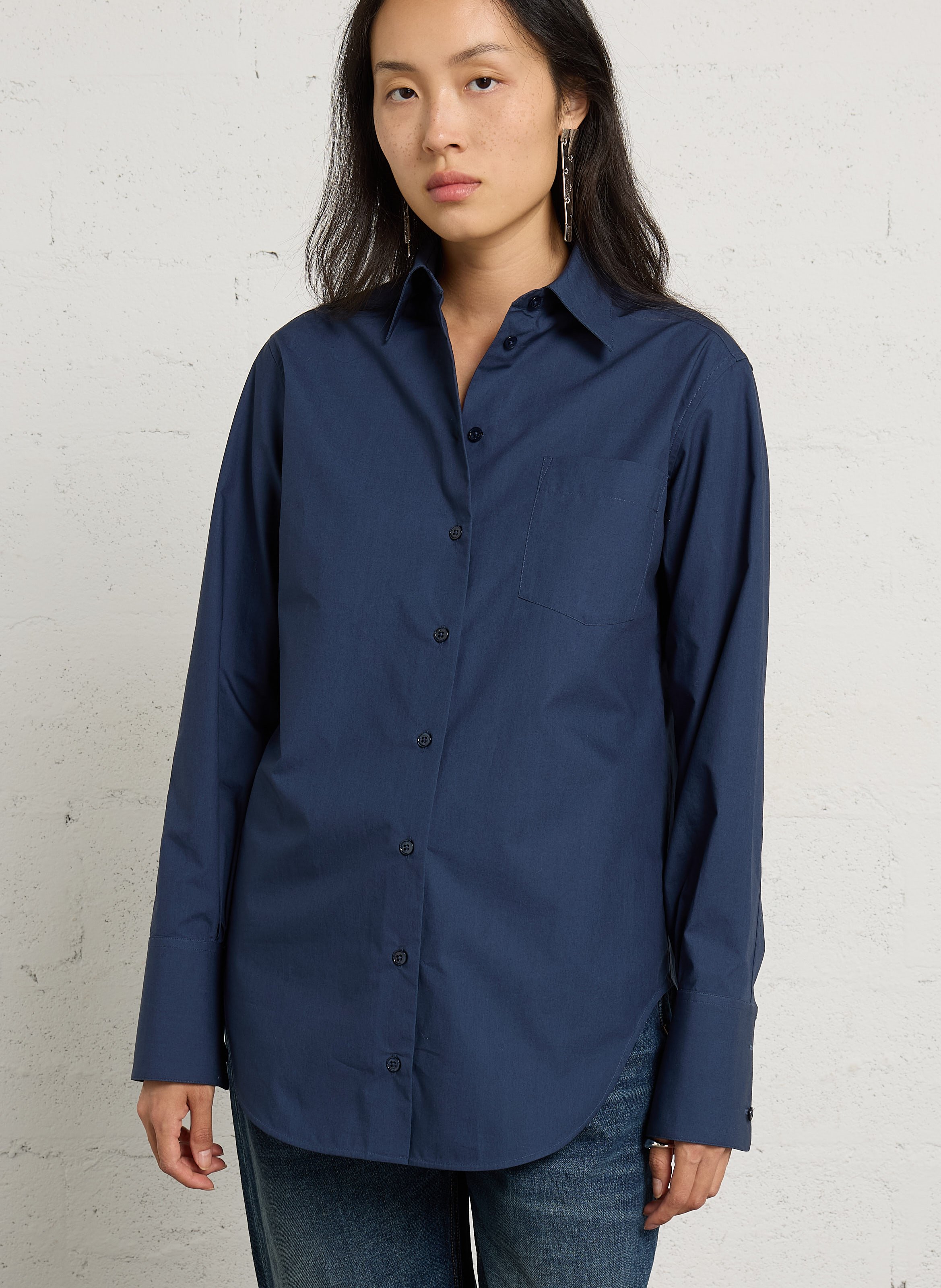Chemise droite col classique en coton LAURENCE BRAS Bleu