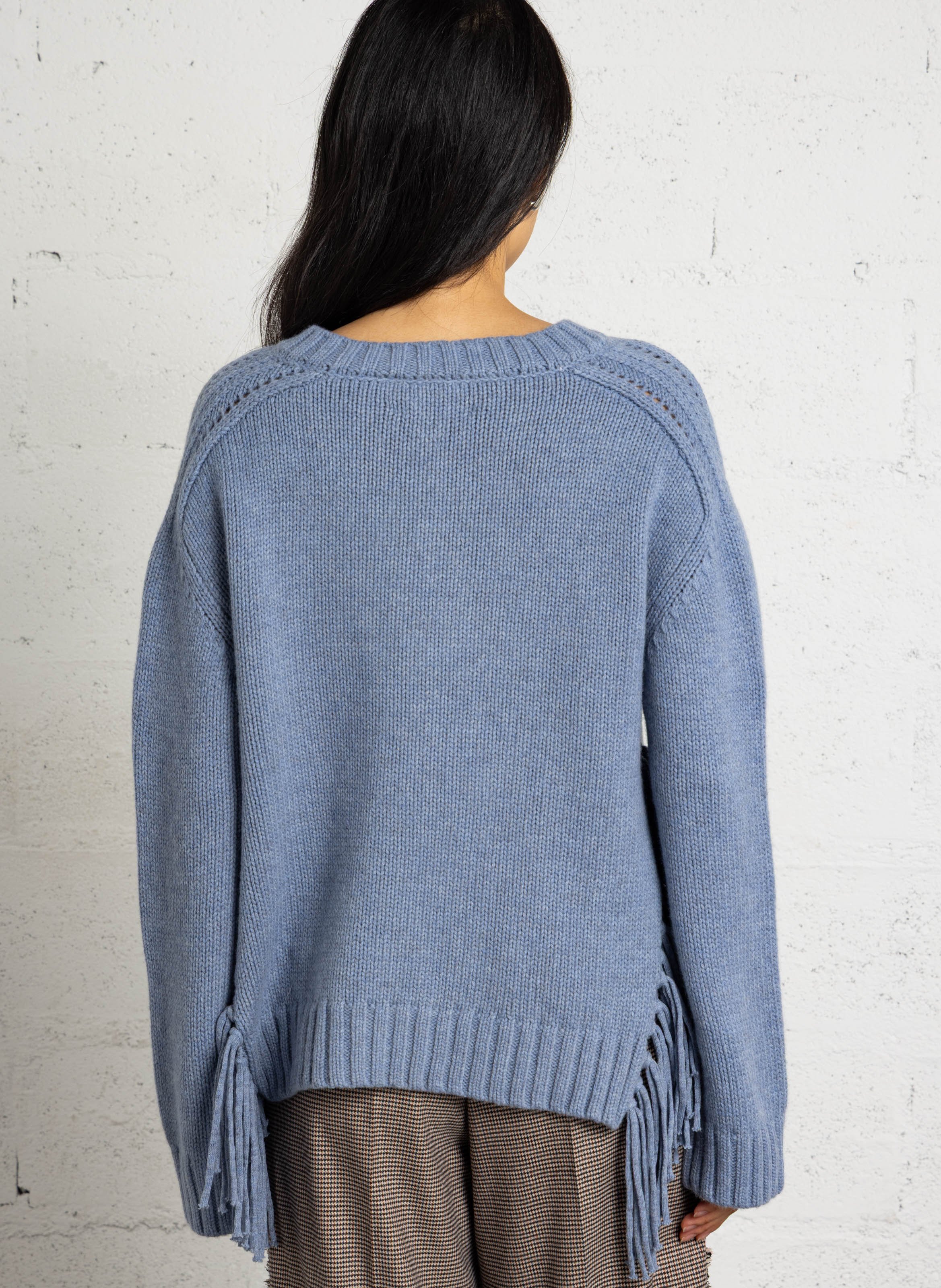 Pull droit col V en laine BERENICE Bleu
