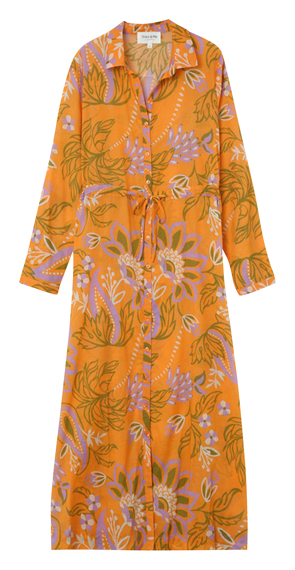 Long cotton dress with classic collar GRACE ET MILA Orange