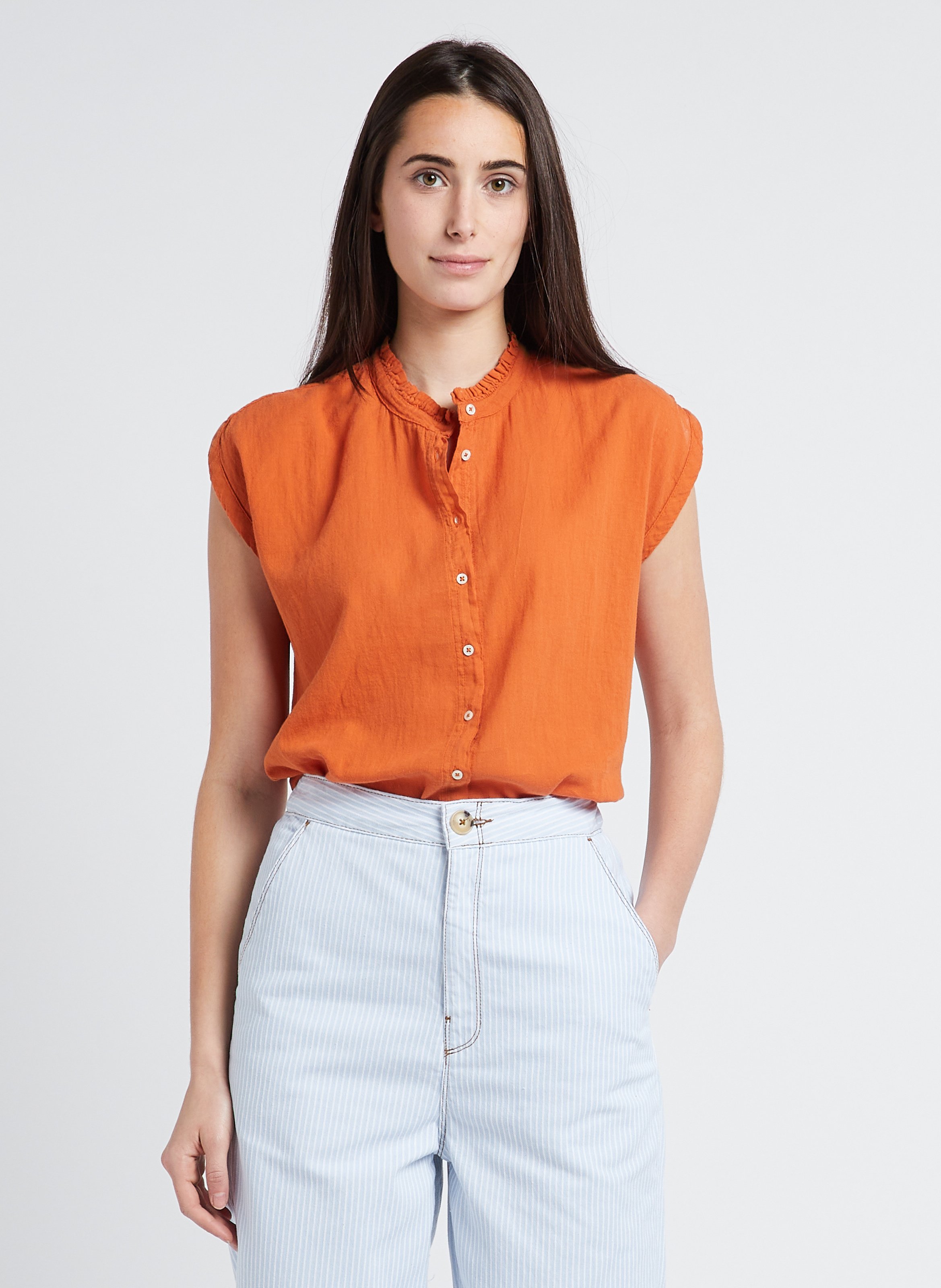 Sleeveless cotton shirt HARTFORD Orange