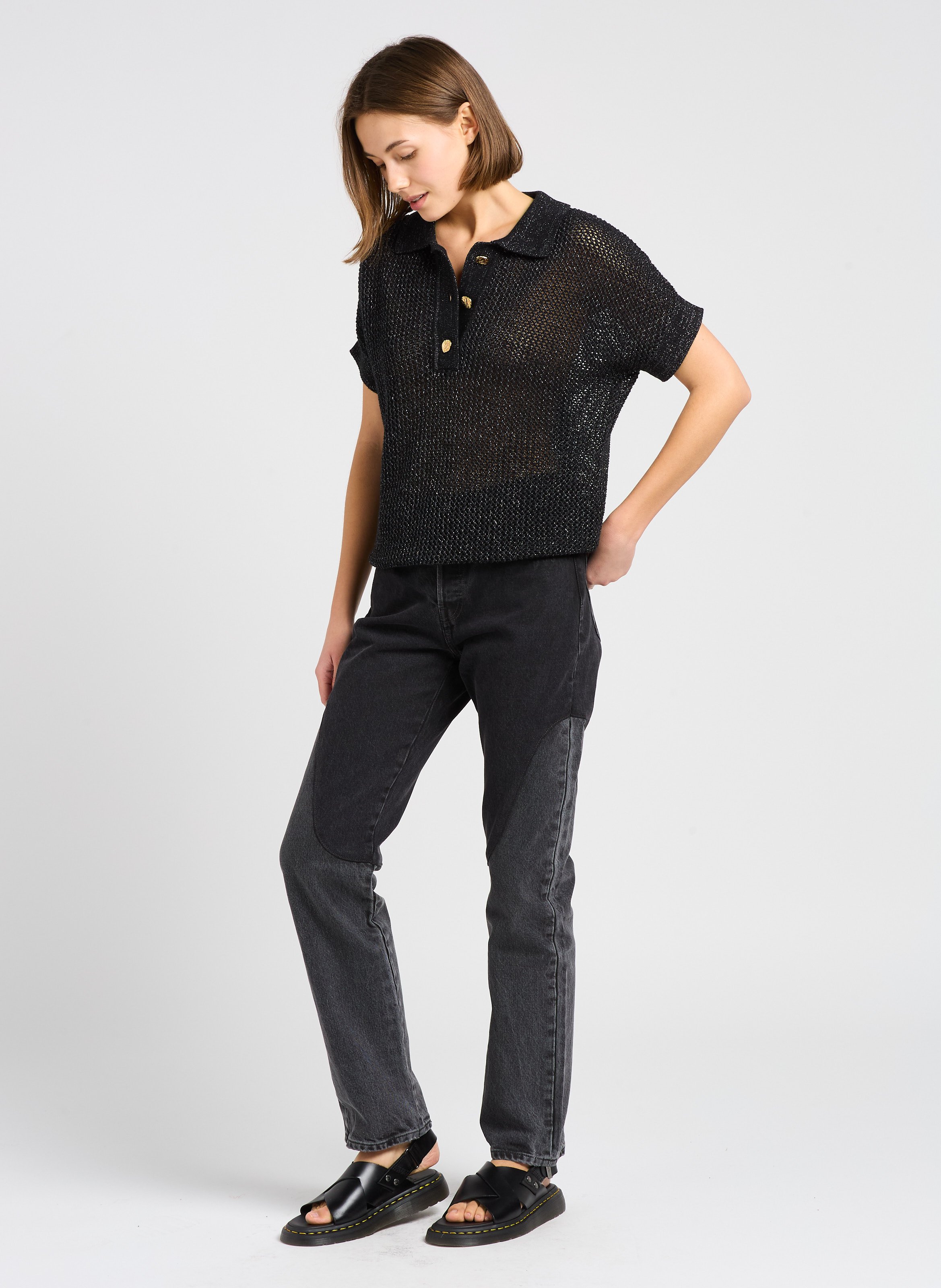 Jean droit taille haute en coton LEVI'S Noir