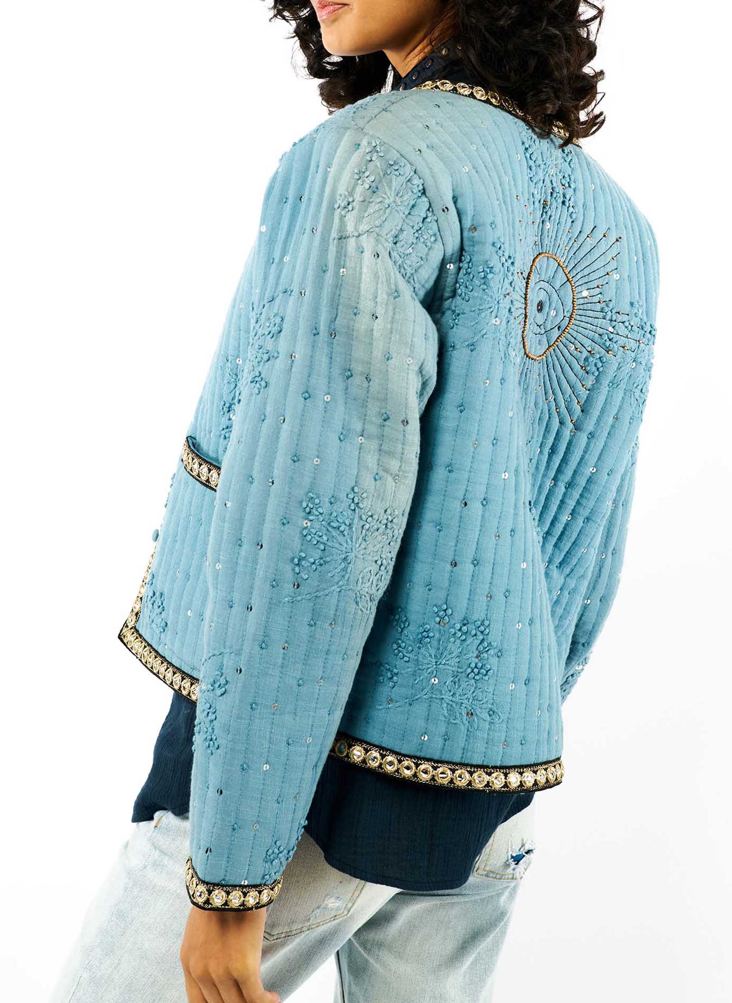 Straight cotton jacket WILD Blue