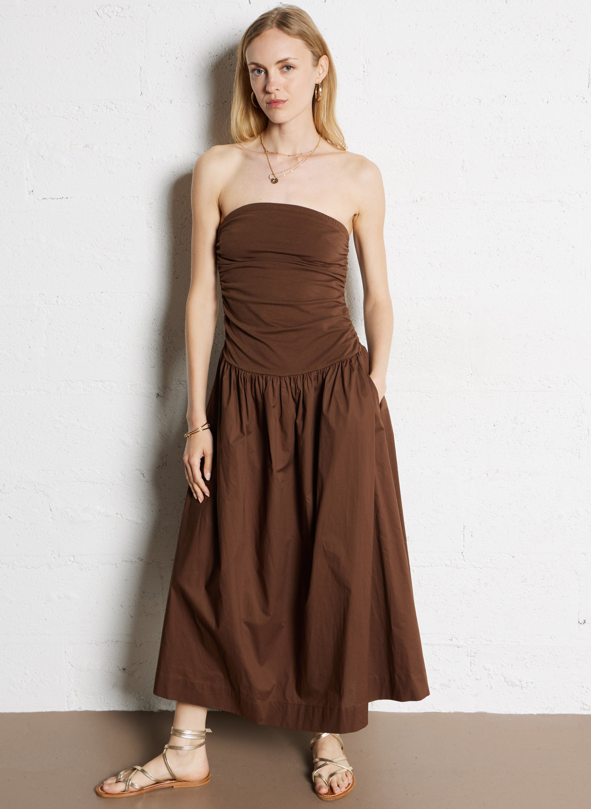 Cotton-blend midi dress NEVER FULLY DRESSED Brown