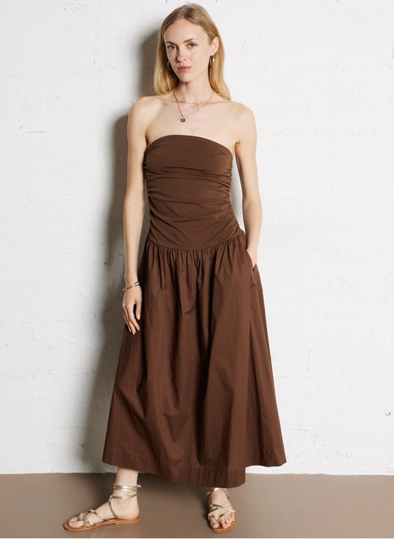 Cotton-Blend midi dress Brown Never fully dressed - Women | Place des Tendances Cotton-Blend midi dress Brown Never fully dressed - Women | Place des Tendances